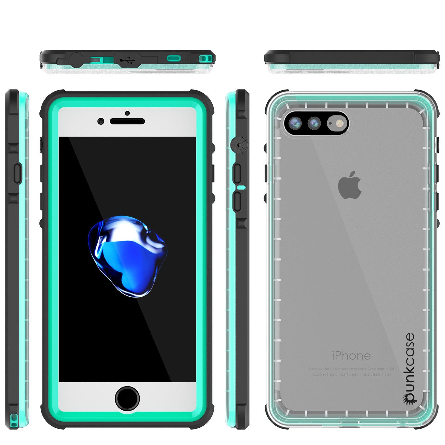 iPhone 7+ Plus Waterproof Case, PUNKcase CRYSTAL Teal W/ Attached Screen Protector | Warranty
