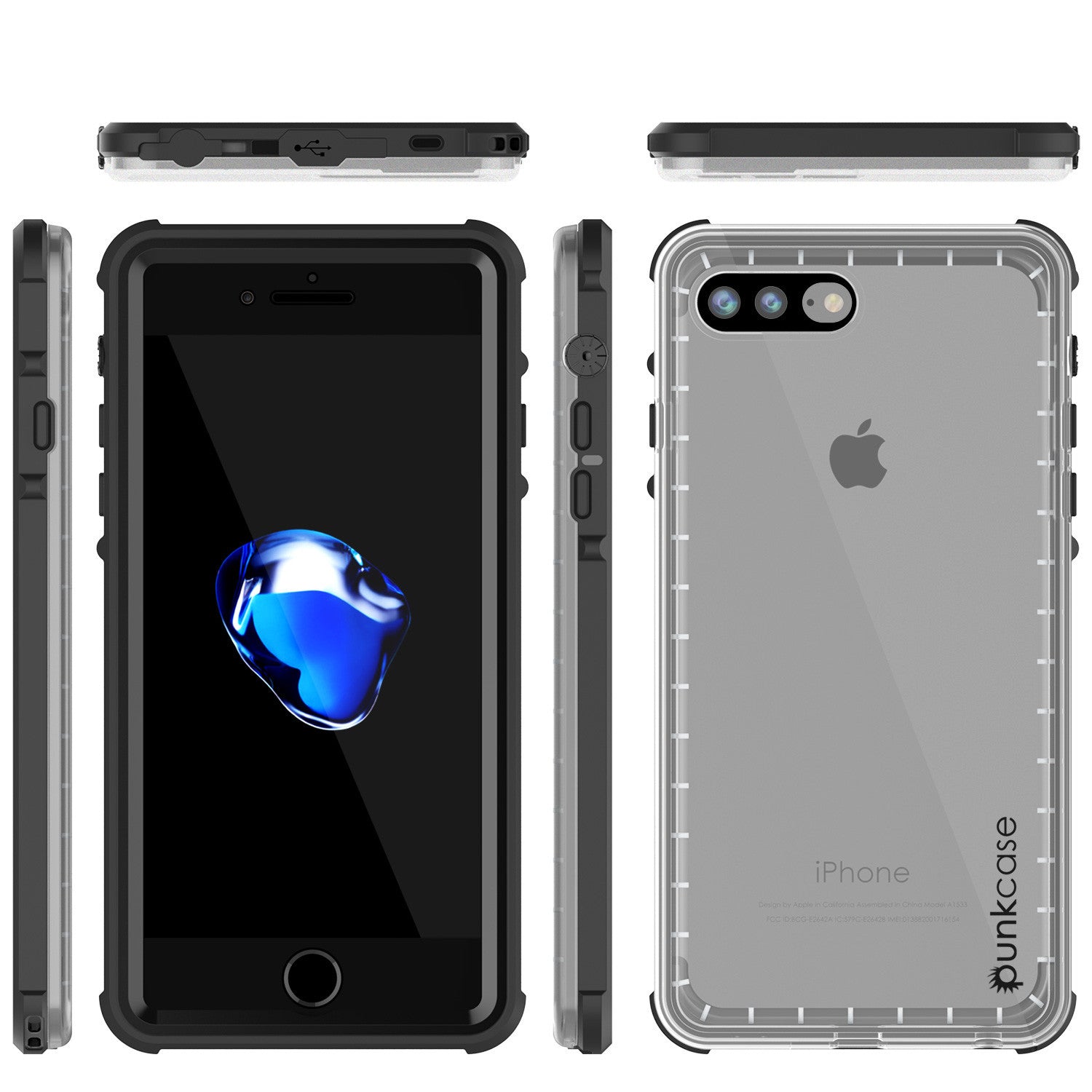 iPhone 7+ Plus Waterproof Case, PUNKcase CRYSTAL Black W/ Attached Screen Protector | Warranty