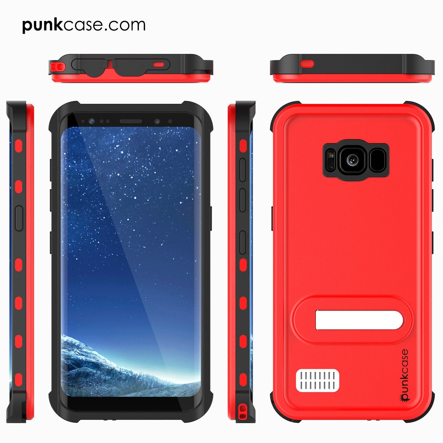 Galaxy S8 Plus Waterproof Case, Punkcase [KickStud Series] [Slim Fit] [IP68 Certified] [Shockproof] [Snowproof] Armor Cover [RED]