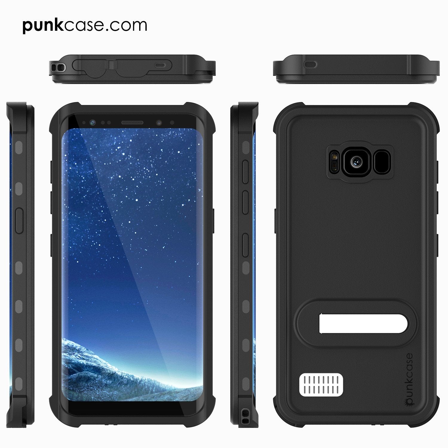 Galaxy S8 Waterproof Case, Punkcase [KickStud Series] [Slim Fit] [IP68 Certified] [Shockproof] [Snowproof] Armor Cover W/ Built-In Kickstand [BLACK]
