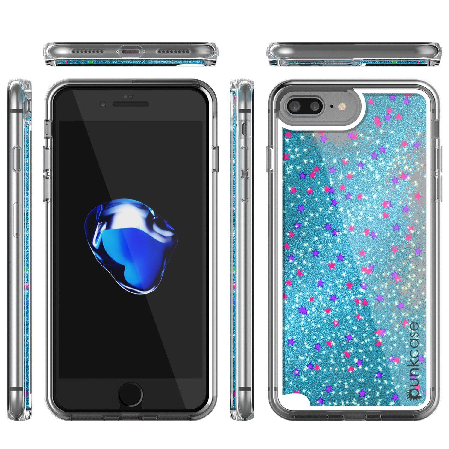 iPhone 7 Plus Case, PunkCase LIQUID Teal Series, Protective Dual Layer Floating Glitter Cover