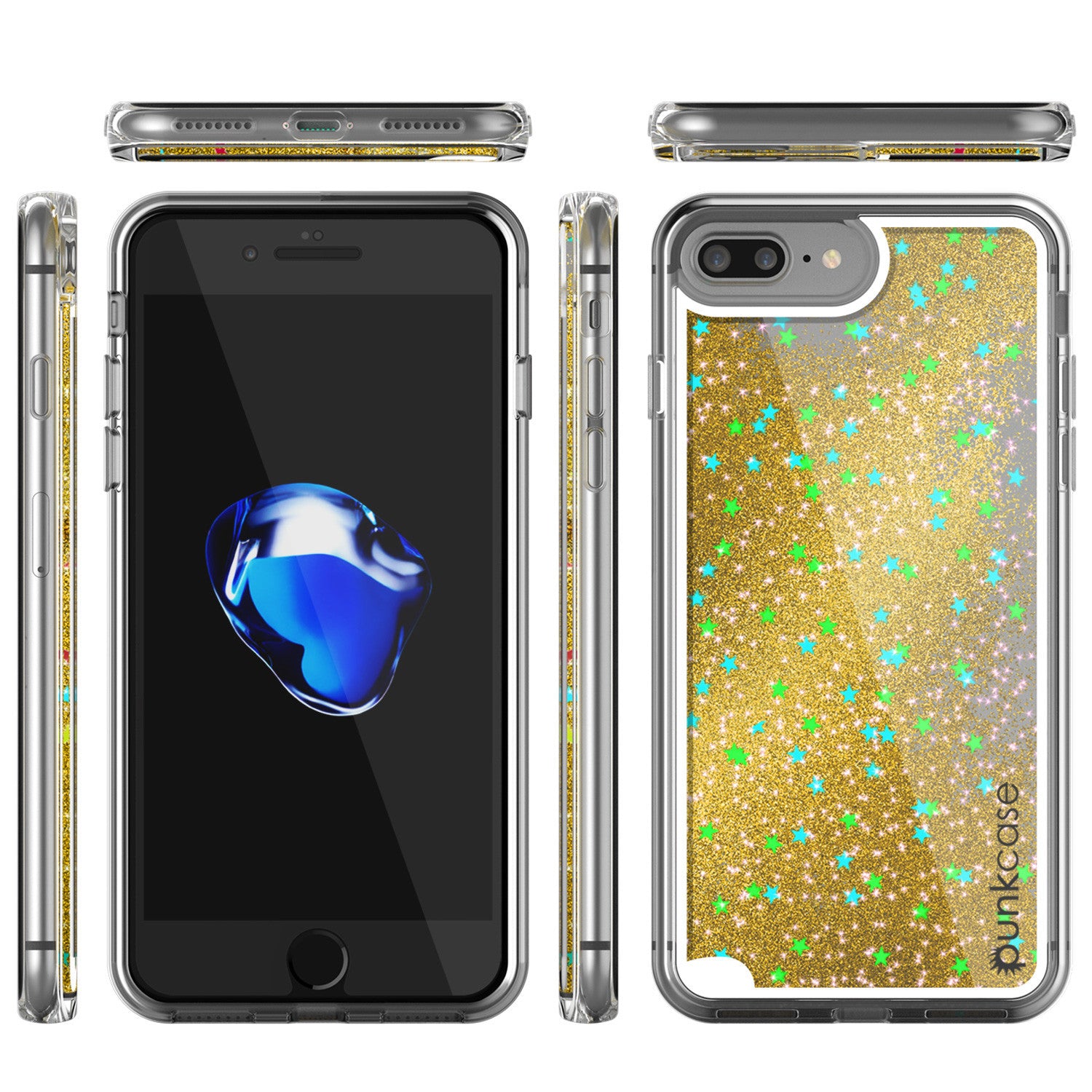 iPhone 7 Plus Case, PunkСase LIQUID Gold Series, Protective Dual Layer Floating Glitter Cover