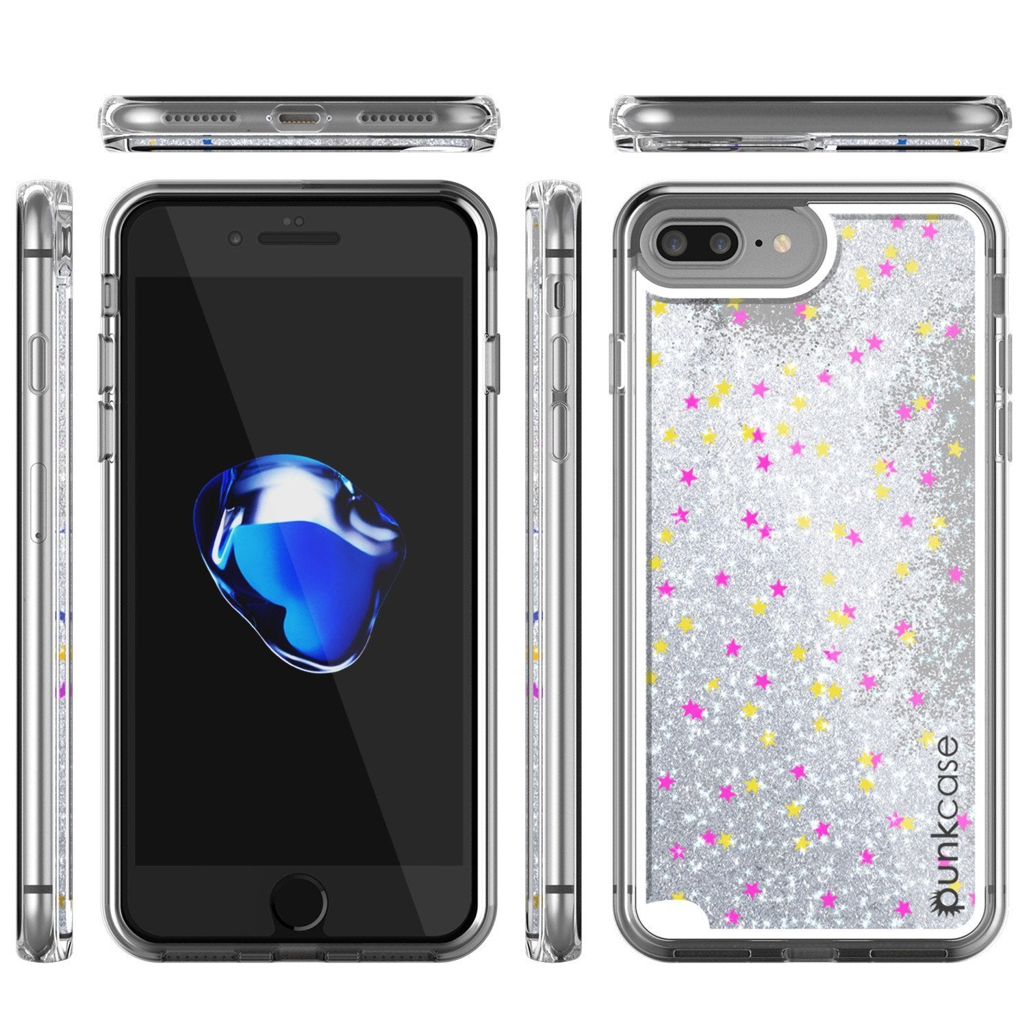 iPhone 8+ Plus Case, PunkCase LIQUID Silver Series, Protective Dual Layer Floating Glitter Cover
