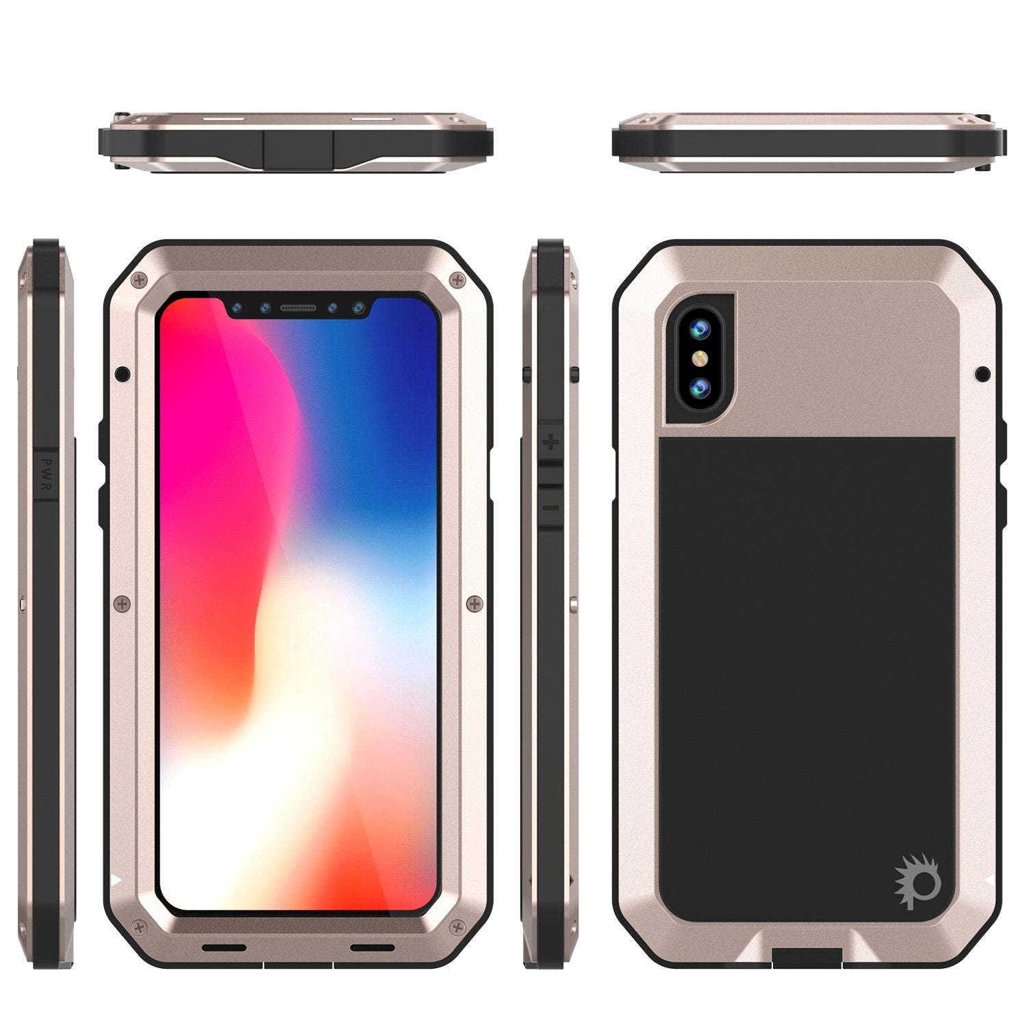 iPhone X Metal Case, Heavy Duty Military Grade Rugged Gold Armor Cover [shock proof] Hybrid Full Body Hard Aluminum & TPU Design