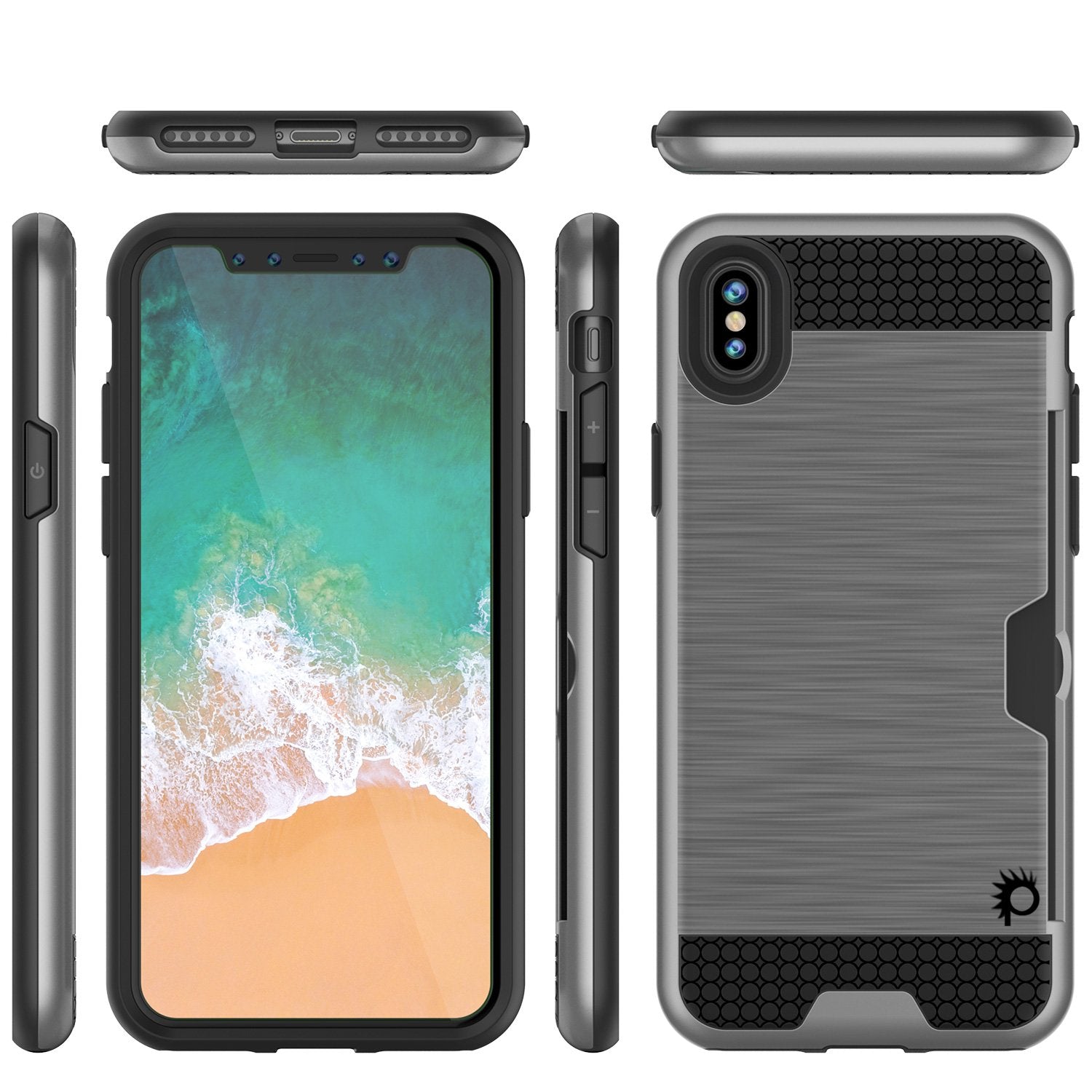 iPhone X Case, PUNKcase [SLOT Series] Slim Fit Dual-Layer Armor Cover [Silver]