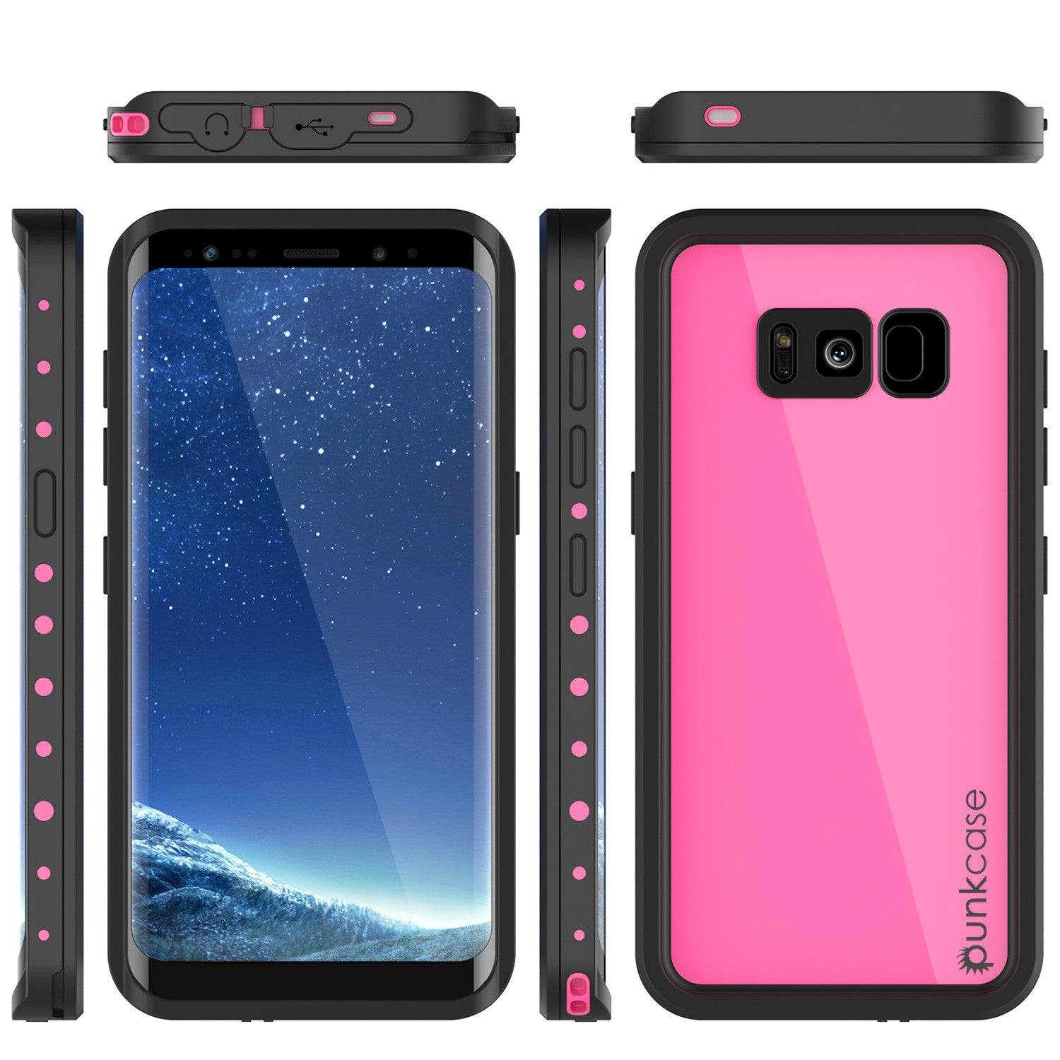 Galaxy S8 Plus Waterproof Case PunkCase StudStar Pink