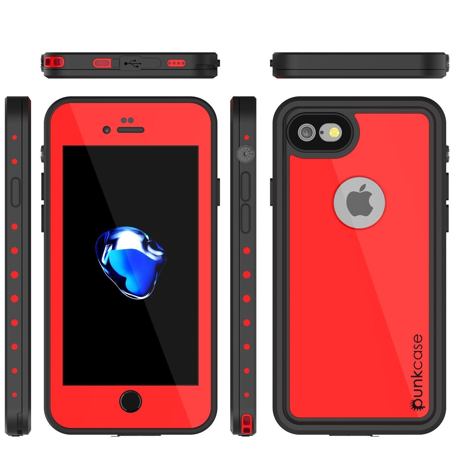 iPhone 8 Waterproof Case, Punkcase [Red] [StudStar Series] [Slim Fit] [IP68 Certified]  [Dirtproof] [Snowproof]