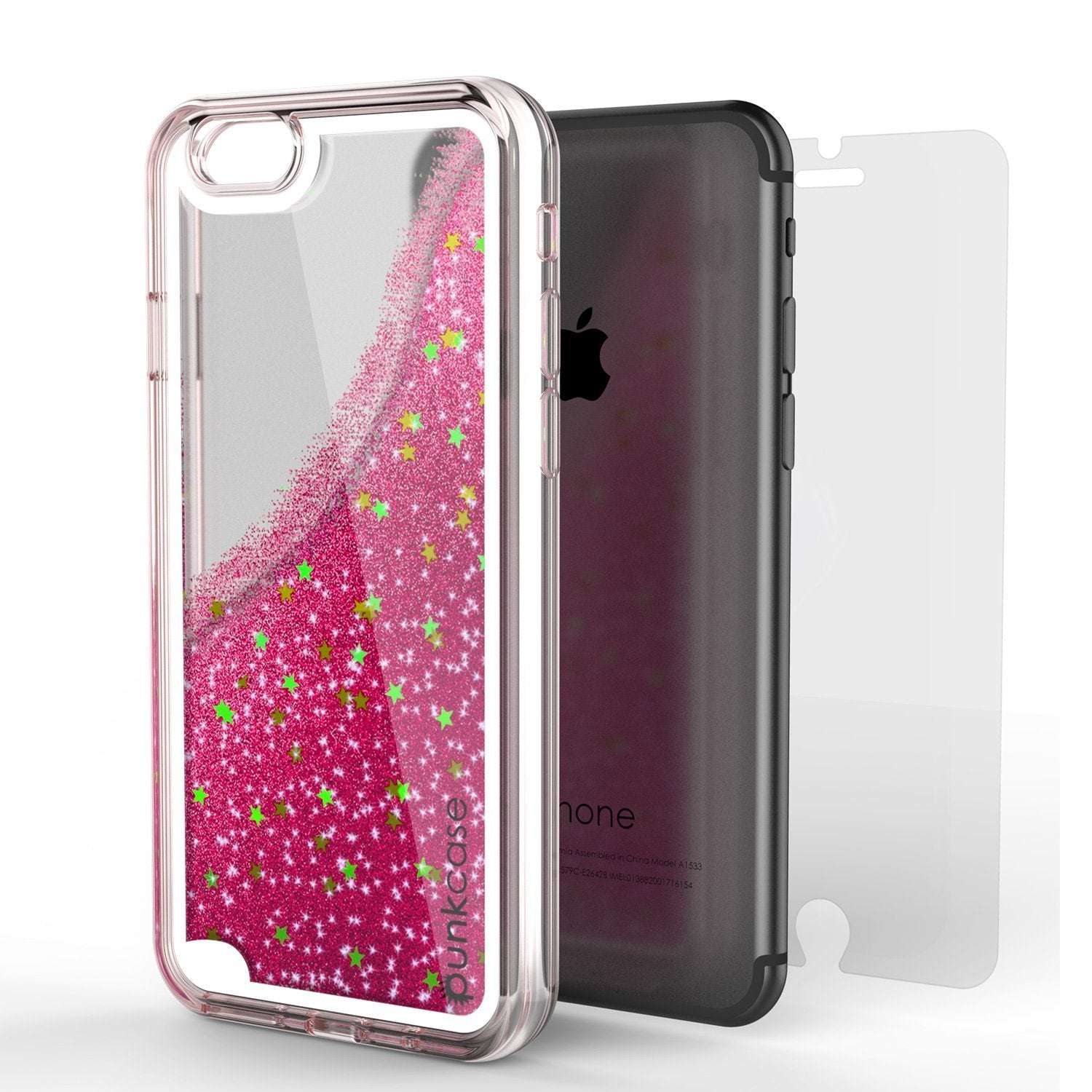 iPhone 8 Case, PunkCase LIQUID Pink Series, Protective Dual Layer Floating Glitter Cover