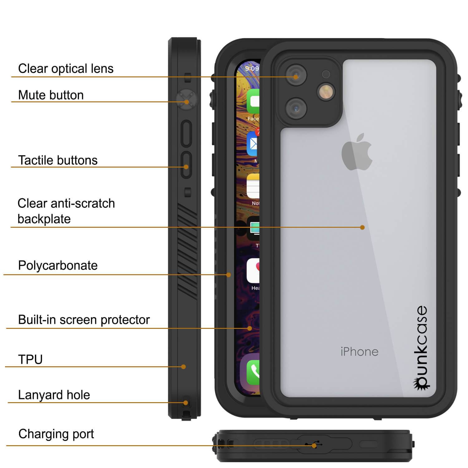 iPhone 12 Waterproof Case, Punkcase [Extreme Series] Armor Cover W/ Built In Screen Protector [Black]