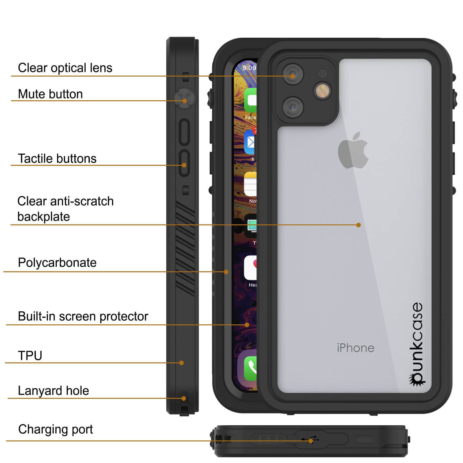 iPhone 11 Waterproof Case, Punkcase [Extreme Series] Armor Cover W/ Built In Screen Protector [Black]