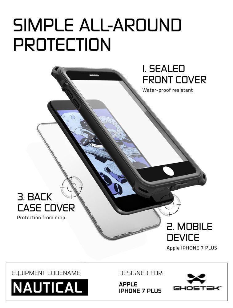 GHOSTEK - Nautical Series Waterproof Case for Apple iPhone 7 Plus | Black