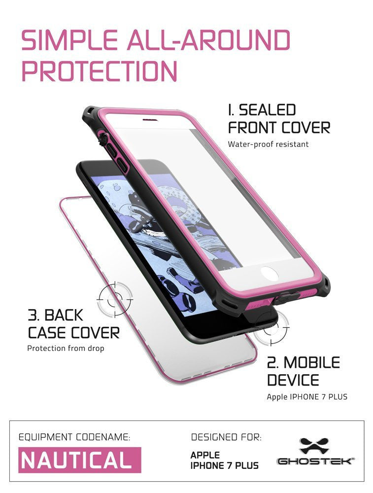 GHOSTEK - Nautical Series Waterproof Case for Apple iPhone 7 Plus | Pink