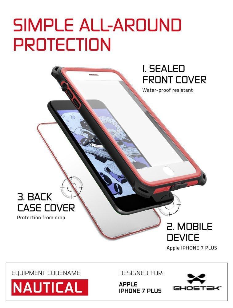 iPhone 8+ Plus Waterproof Case, Ghostek Nautical Series for iPhone 8+ Plus | Slim Underwater Protection | Adventure Duty | Swimming (Red)