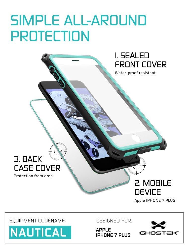 iPhone 8+ Plus Waterproof Case, Ghostek Nautical Series for iPhone 8+ Plus | Slim Underwater Protection | Adventure Duty | Swimming (Teal)
