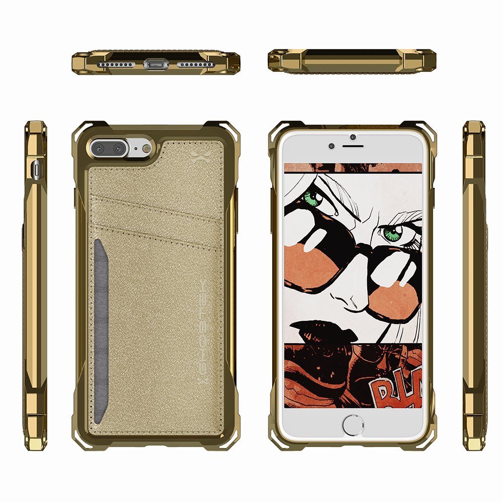 iPhone 7 Plus Wallet Case, Ghostek Exec Gold Series | Slim Armor Hybrid Impact Bumper | TPU PU Leather Credit Card Slot Holder Sleeve Cover