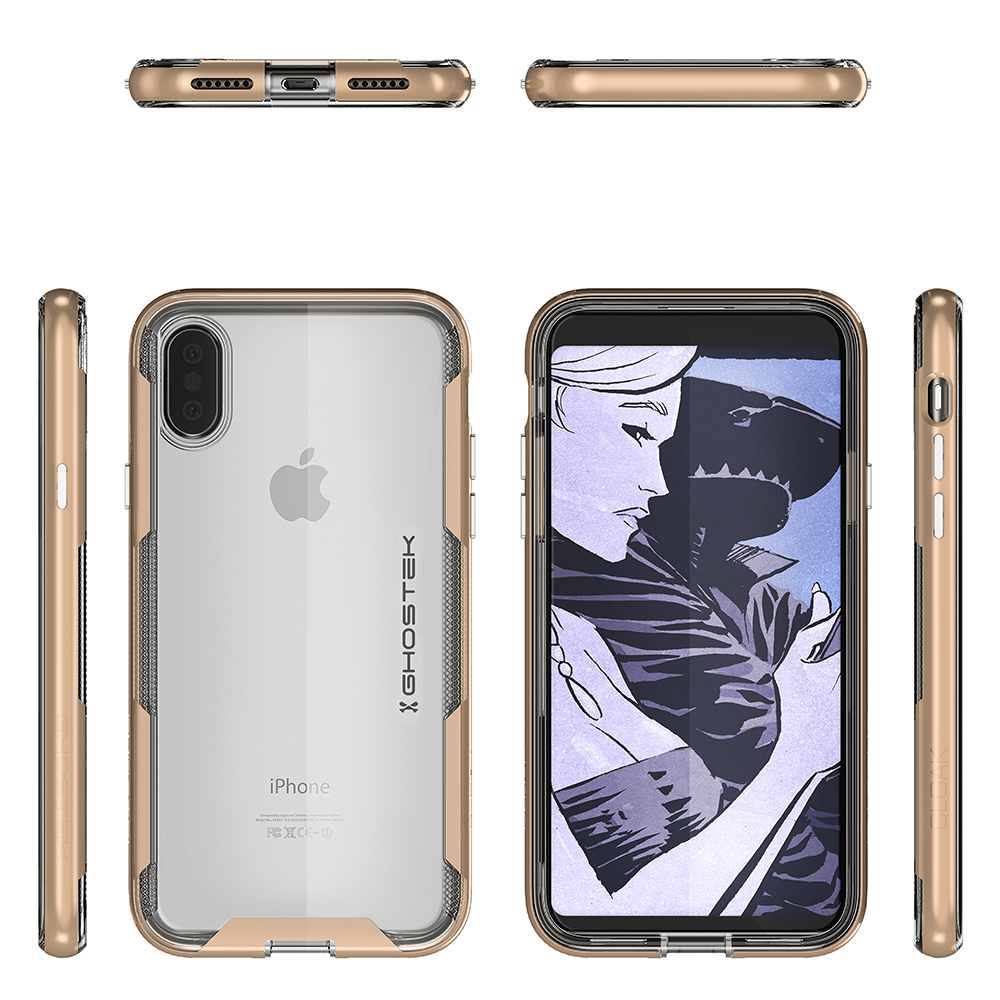 iPhone X Case / iPhone 10 Cover, Ghostek Cloak3 Premium Transparent Tough Rugged Bumper + Unique Diamond Grip Face ID Compatible | Gold