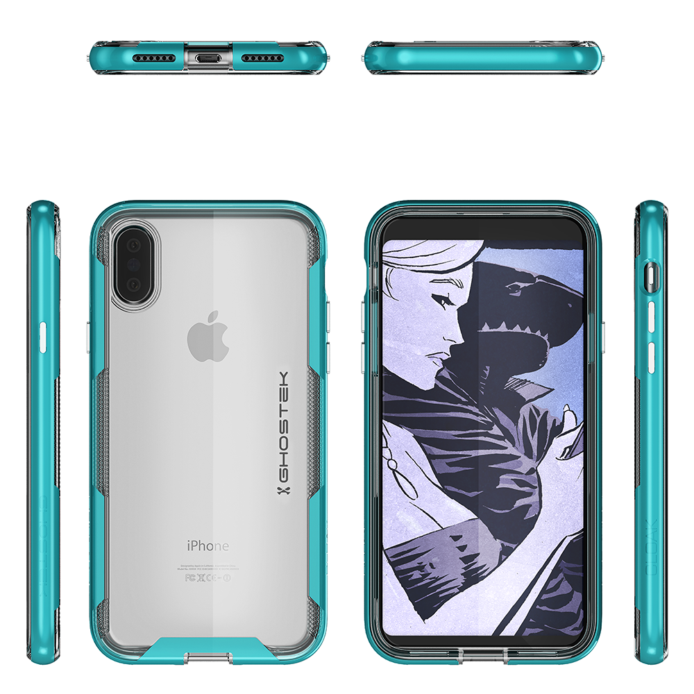 Ghostek Cloak 3 Series Apple iPhone X Clear Skin Gel With Reinforced Bumper | Wireless Charging Compatible | Teal