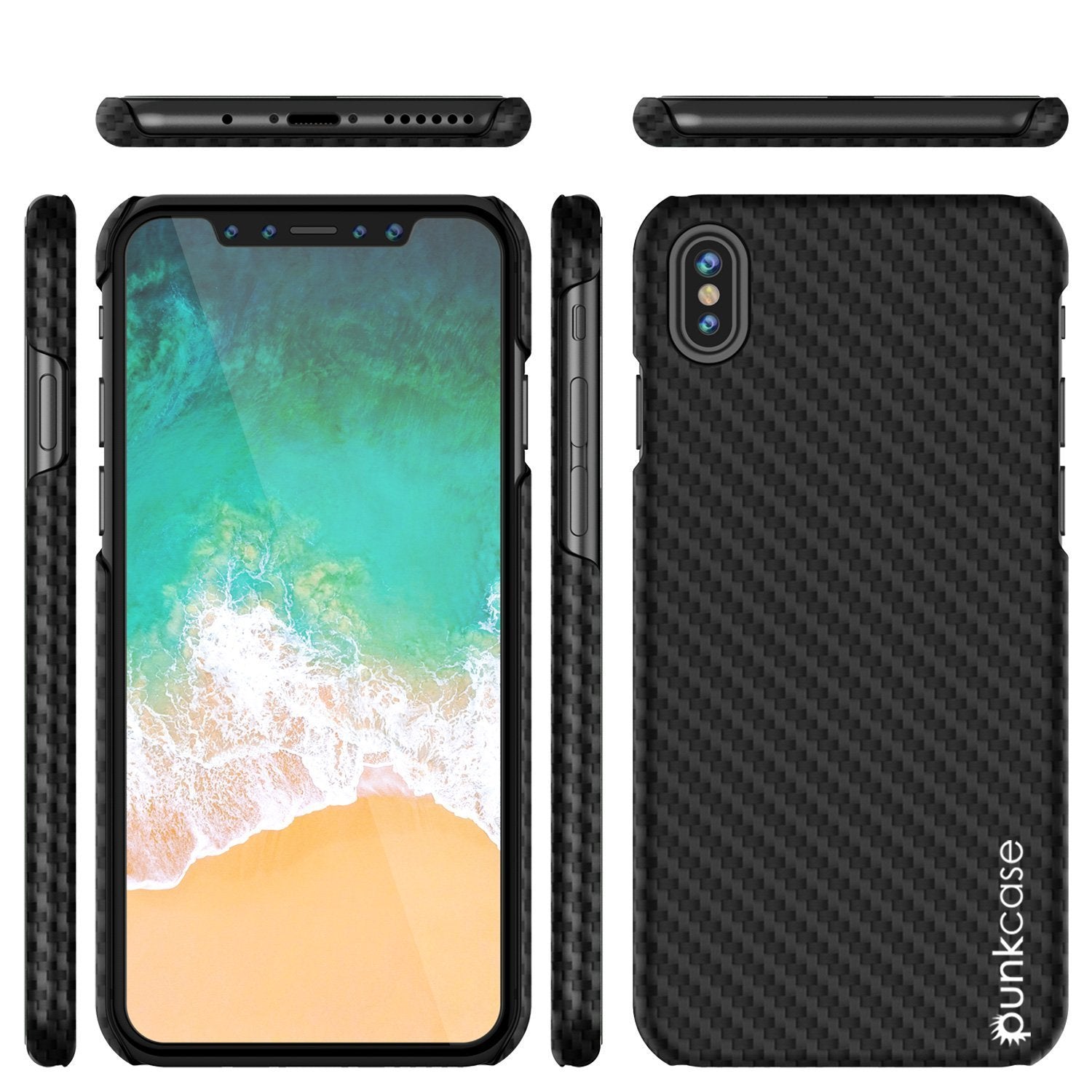iPhone 8 Case, Punkcase CarbonShield, Heavy Duty & Ultra Thin 2 Piece Dual Layer PU Leather Cover with PUNKSHIELD Screen Protector [Black]