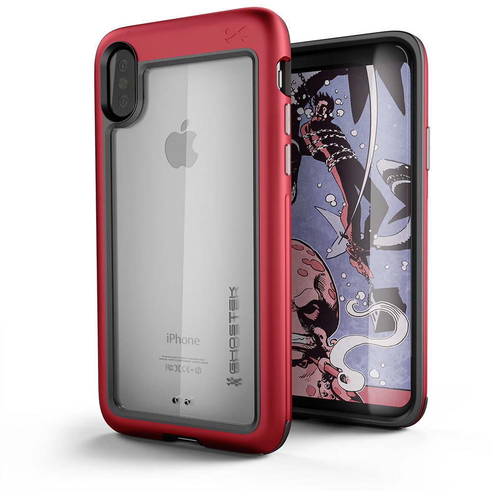 Ghostek Atomic Slim iPhone X Case with Shockproof Aluminum Bumper Heavy Duty | Supports Qi Wireless Charging + Works Flawlessly with Face ID | Red