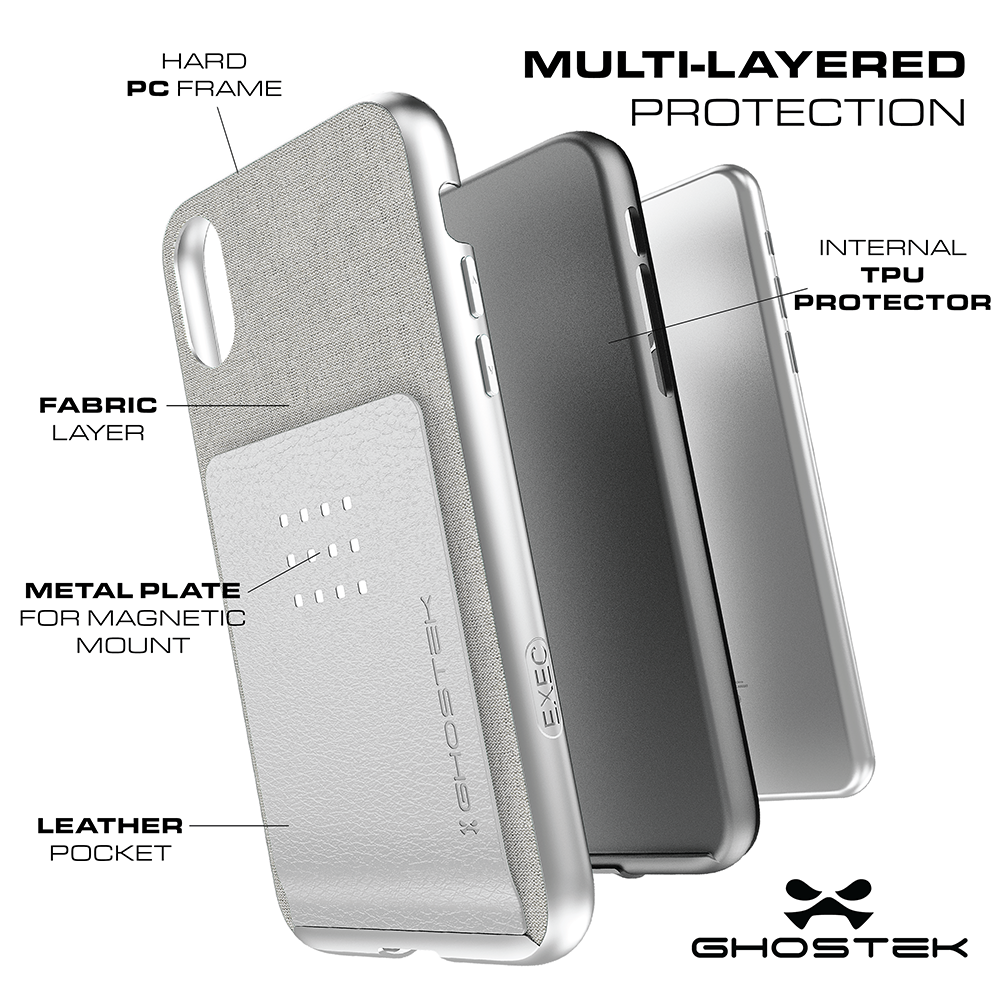 iPhone X Case, Ghostek Exec 2 Series for iPhone X / iPhone Pro Protective Wallet Case [Silver]