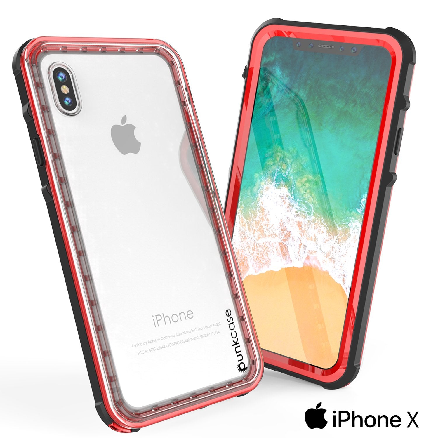 iPhone X Case, PUNKCase [CRYSTAL SERIES] Protective IP68 Certified Cover W/ Attached Screen Protector - DustPROOF, ShockPROOF, SnowPROOF - Ultra Slim Fit for Apple iPhone 10 [RED]