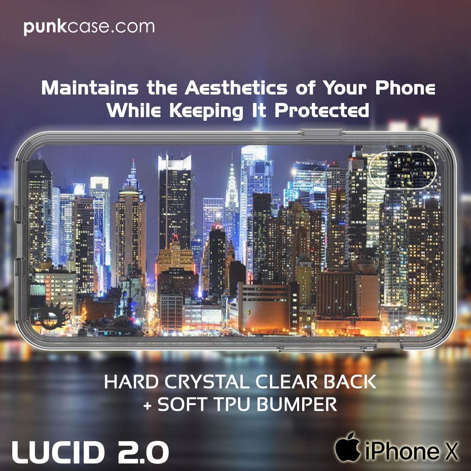 iPhone X Case, PUNKcase [LUCID 2.0 Series] [Slim Fit] Armor Cover W/Integrated Anti-Shock System & Tempered Glass Screen Protector [Crystal Black]