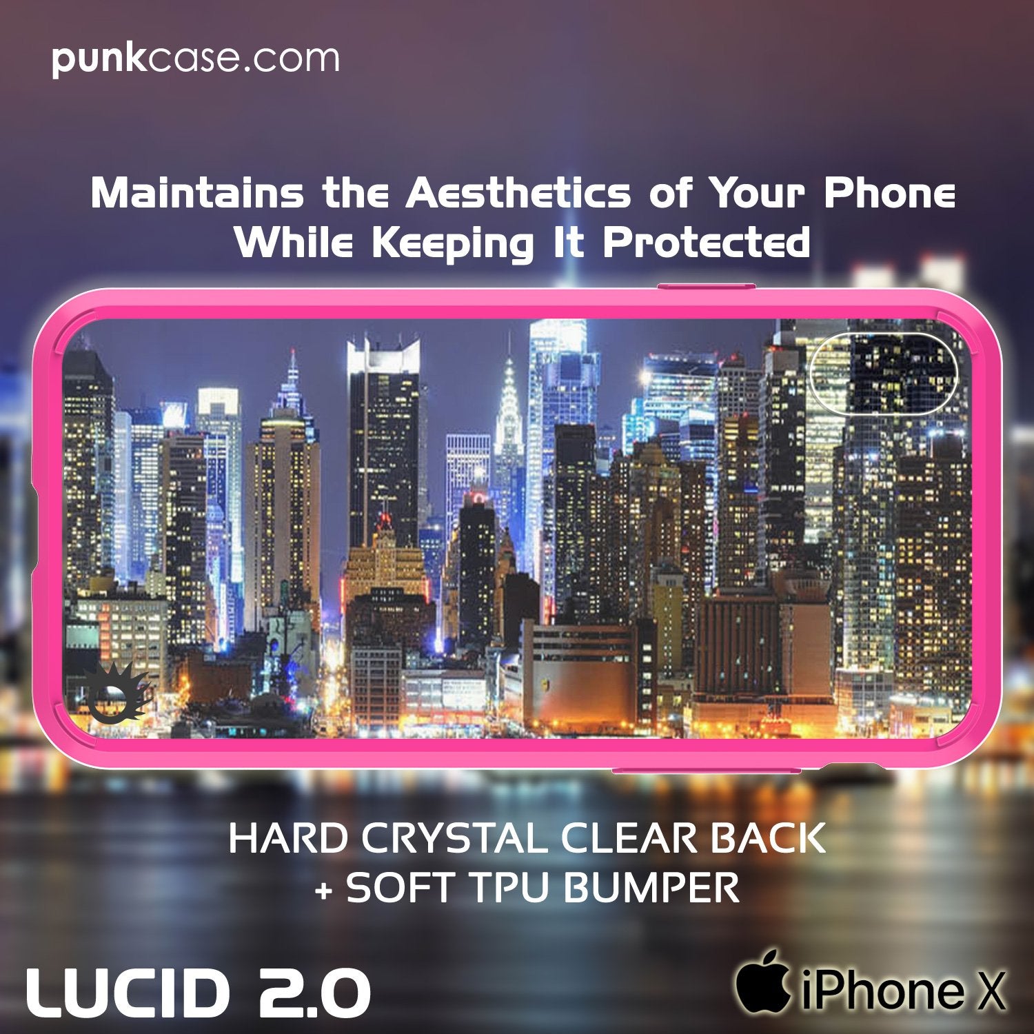 iPhone X Case, PUNKcase [LUCID 2.0 Series] [Slim Fit] Armor Cover W/Integrated Anti-Shock System & Tempered Glass PUNKSHIELD Screen Protector [Pink]