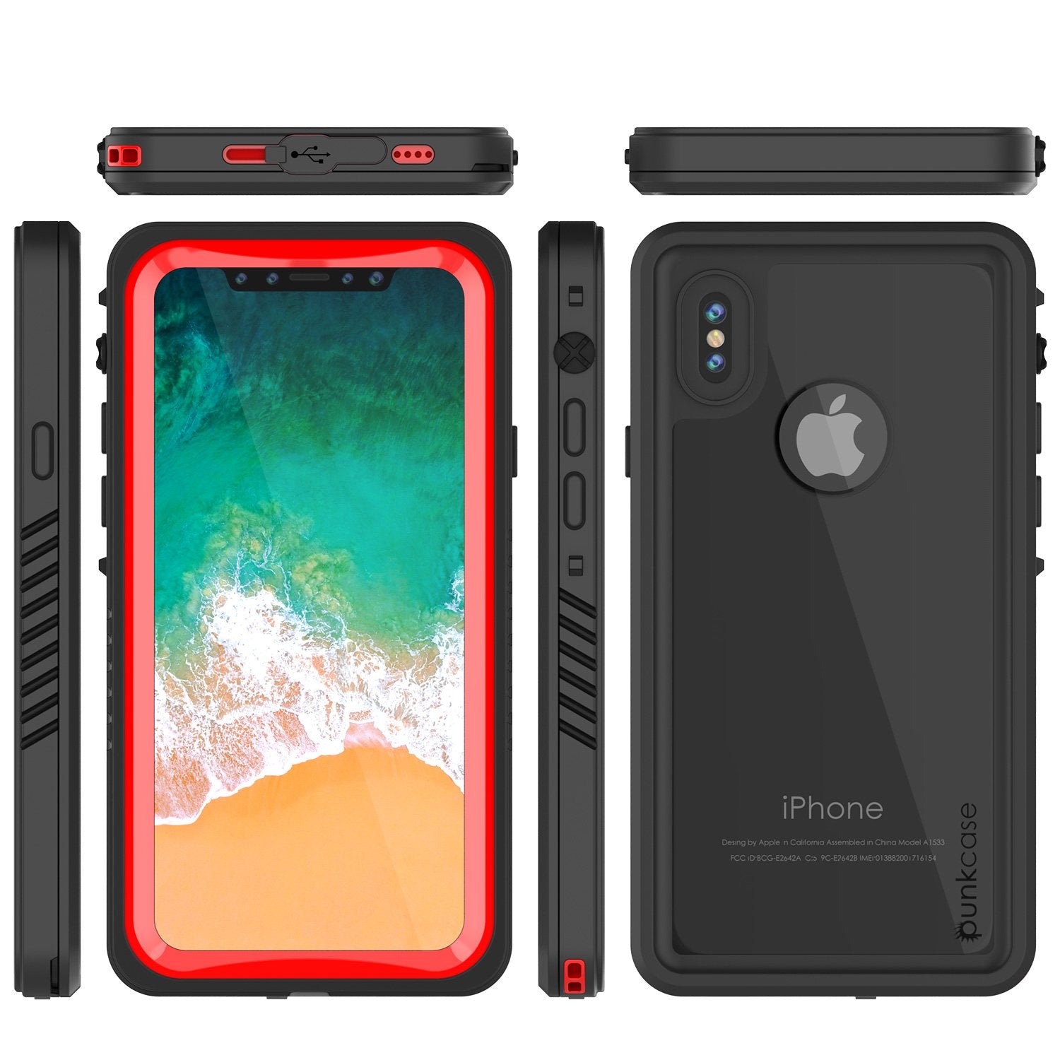 iPhone X Case, Punkcase [Extreme Series] [Slim Fit] [IP68 Certified] [Shockproof] [Snowproof] [Dirproof] Armor Cover W/ Built In Screen Protector for Apple iPhone 10 [Red]