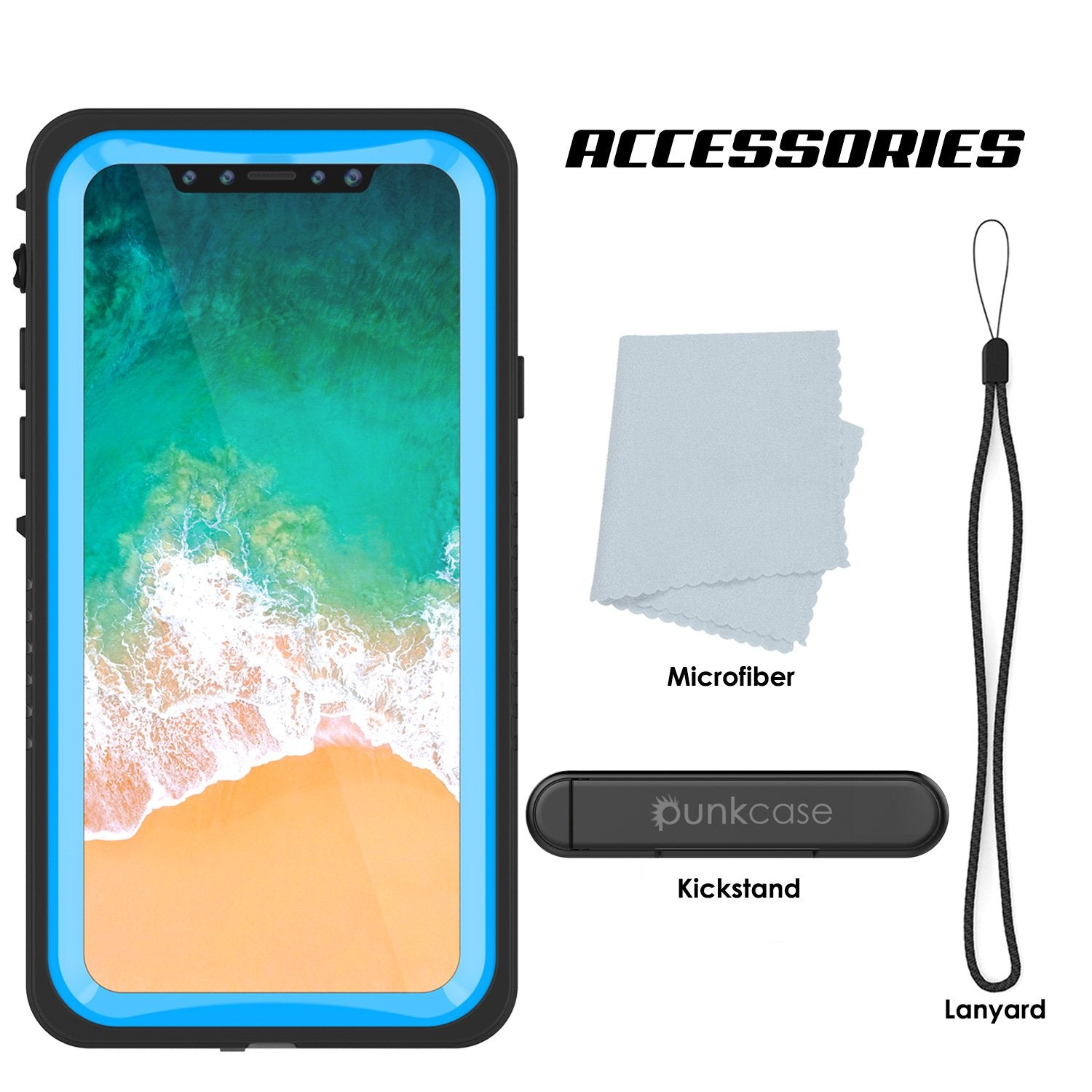 iPhone 12 Mini Waterproof Case, Punkcase [Extreme Series] Armor Cover W/  Built In Screen Protector [Light Blue]