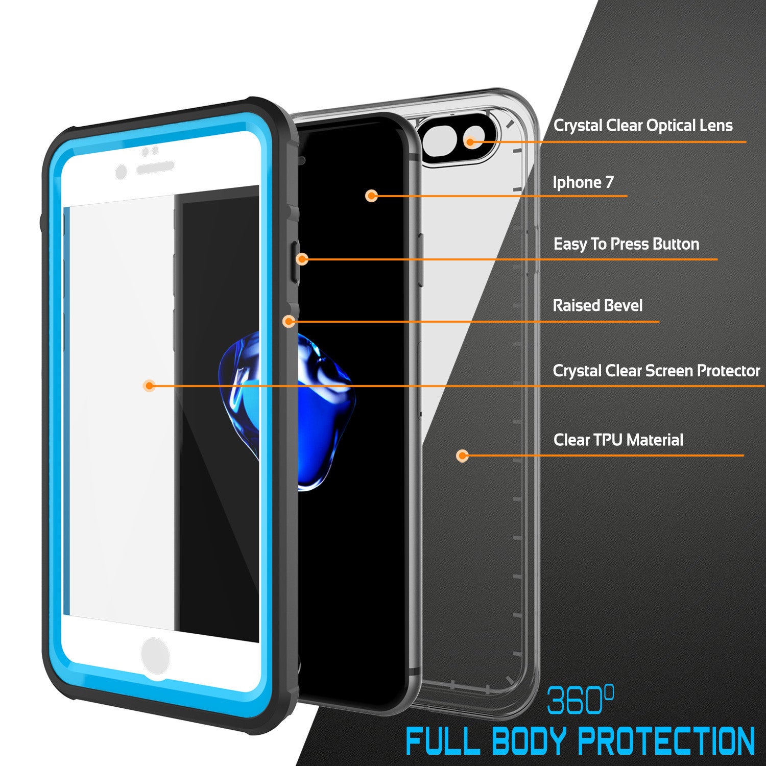 PUNKCASE - Crystal Series Waterproof Case for Apple IPhone 7 | Light Blue