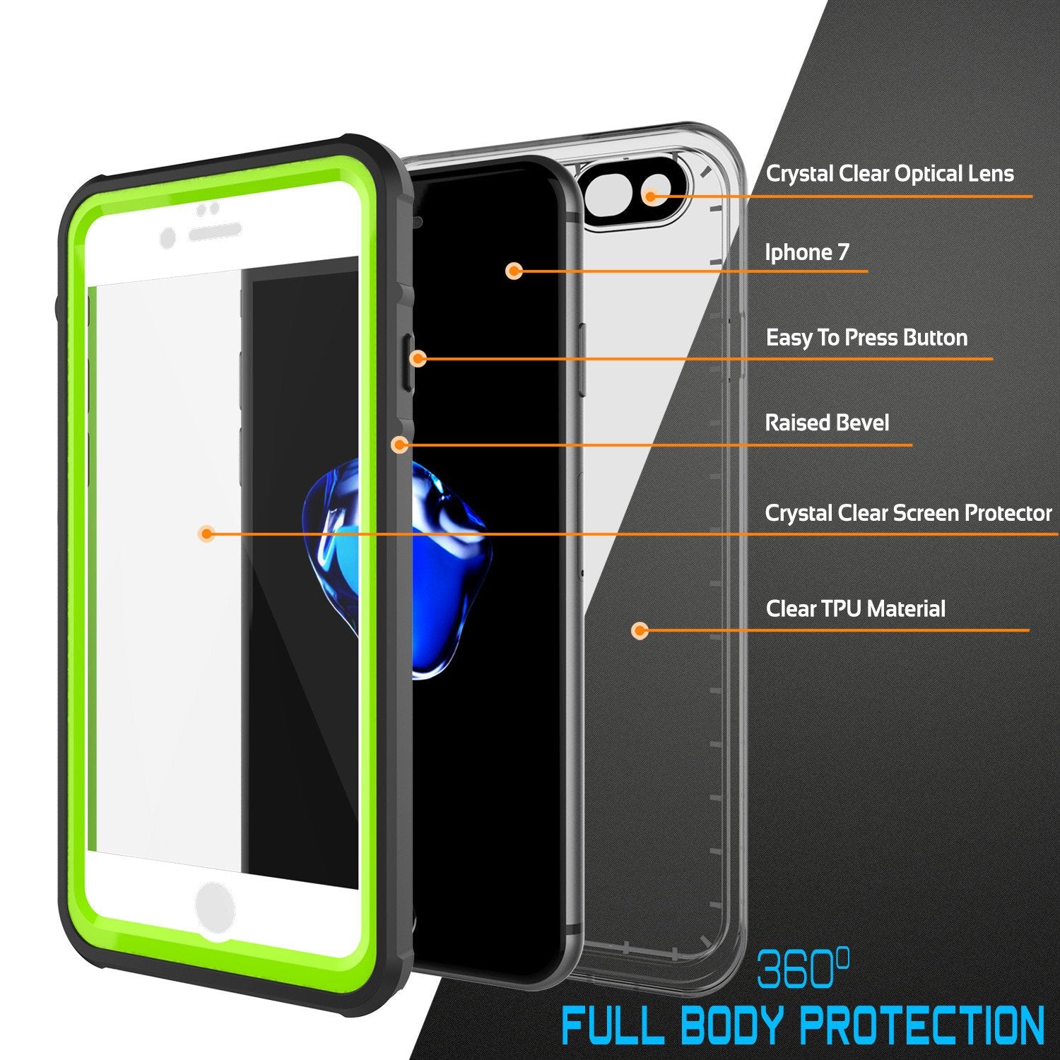 iPhone 8 Waterproof Case, PUNKCase [CRYSTAL SERIES] W/ Attached Screen Protector [LIGHT GREEN]