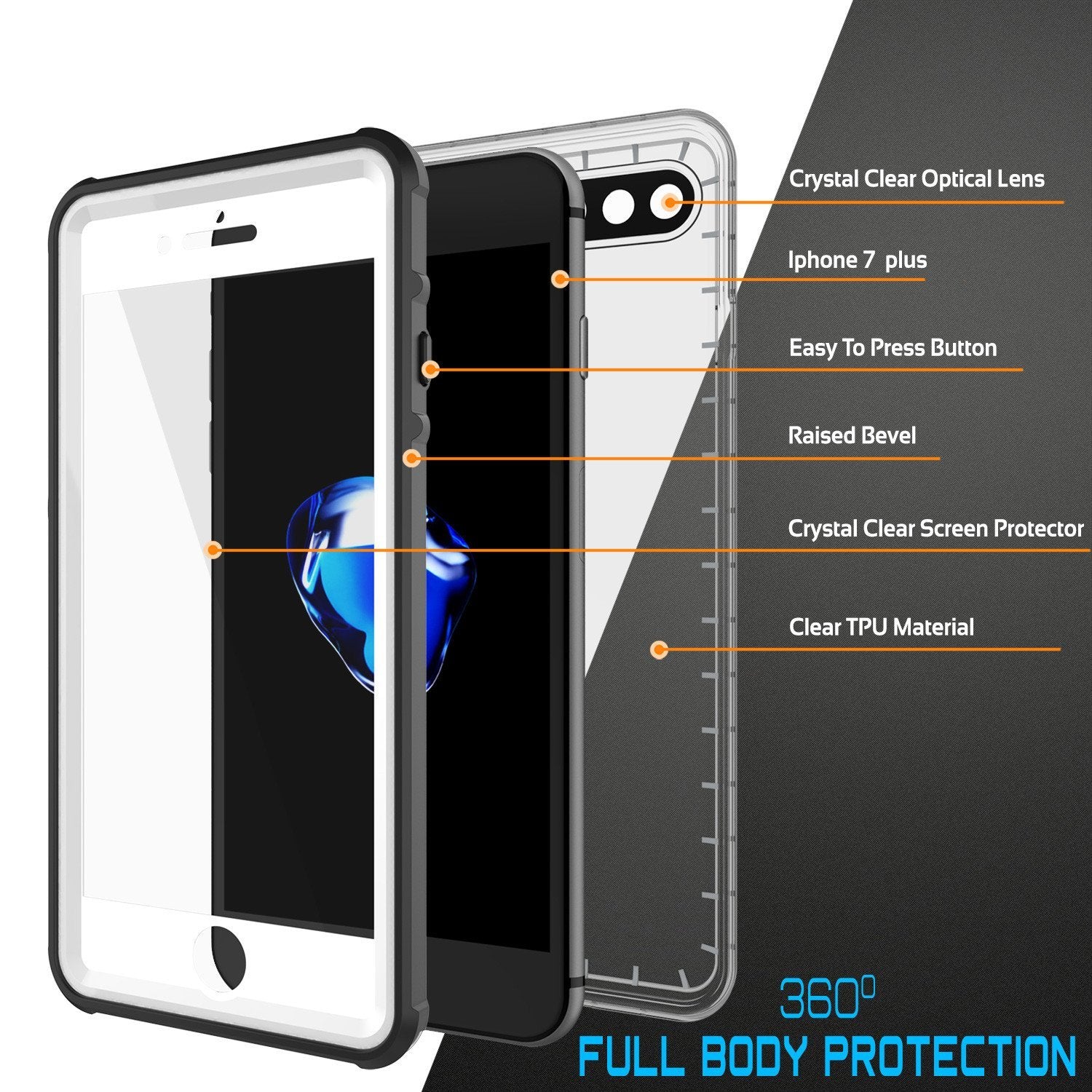 iPhone 8+ Plus Waterproof Case, PUNKcase CRYSTAL White W/ Attached Screen Protector  | Warranty