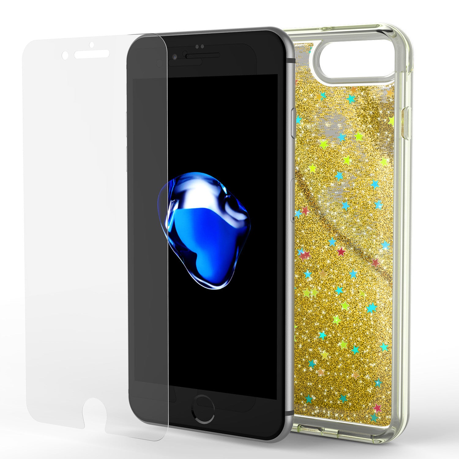 iPhone 7 Plus Case, PunkСase LIQUID Gold Series, Protective Dual Layer Floating Glitter Cover