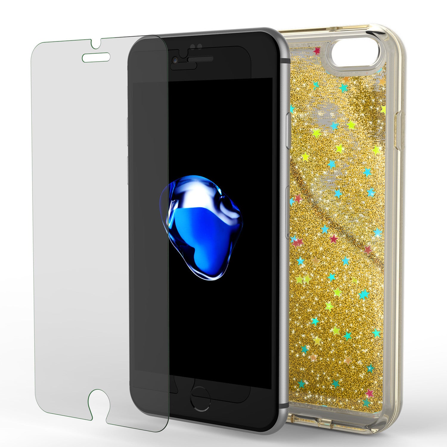 iPhone 7 Case, PunkCase LIQUID Gold Series, Protective Dual Layer Floating Glitter Cover