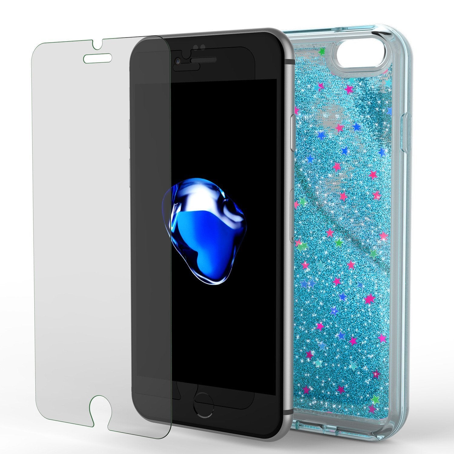 iPhone 8 Case, PunkCase LIQUID Teal Series, Protective Dual Layer Floating Glitter Cover