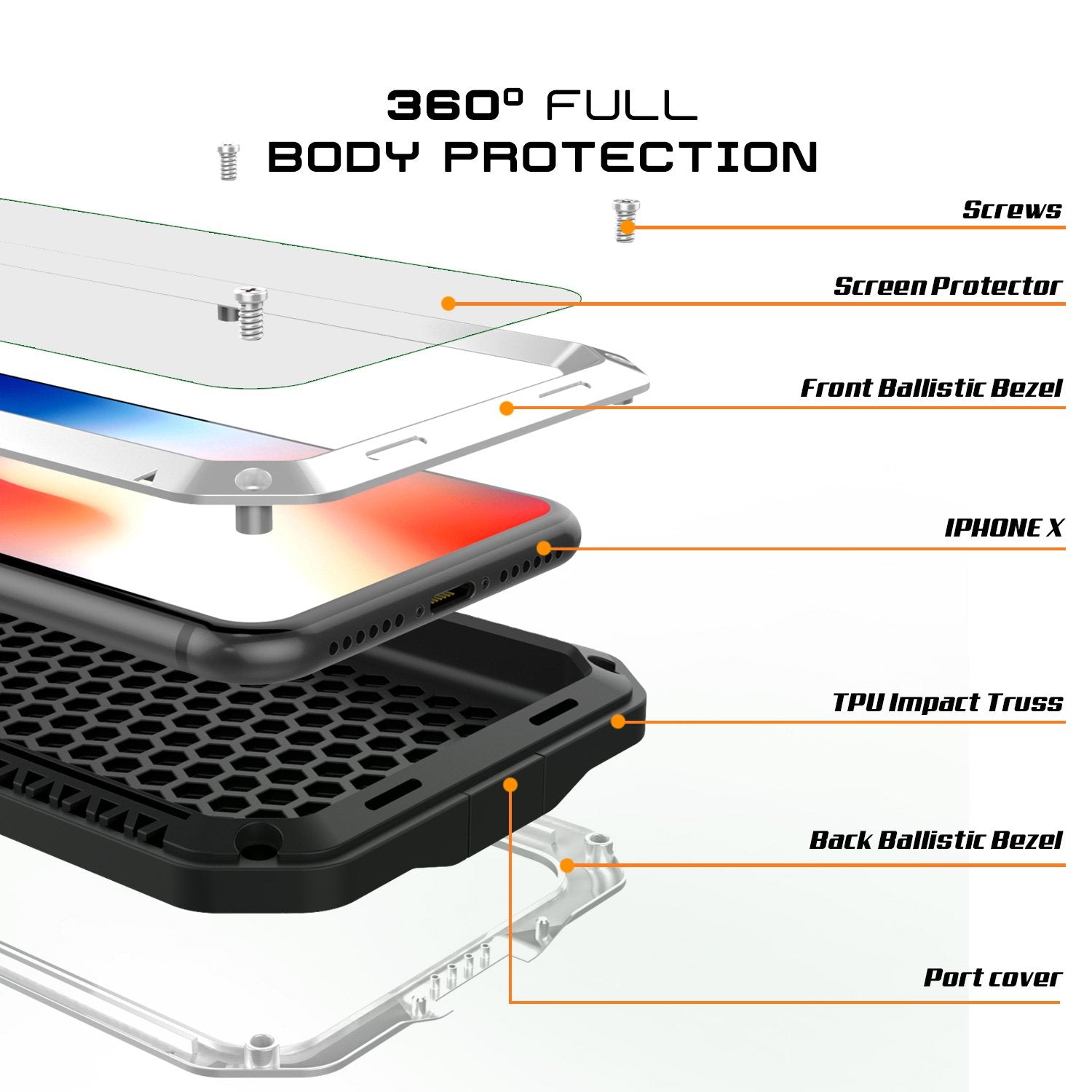 iPhone X Metal Case, Heavy Duty Military Grade Rugged White Armor Cover [shock proof] Hybrid Full Body Hard Aluminum & TPU Design