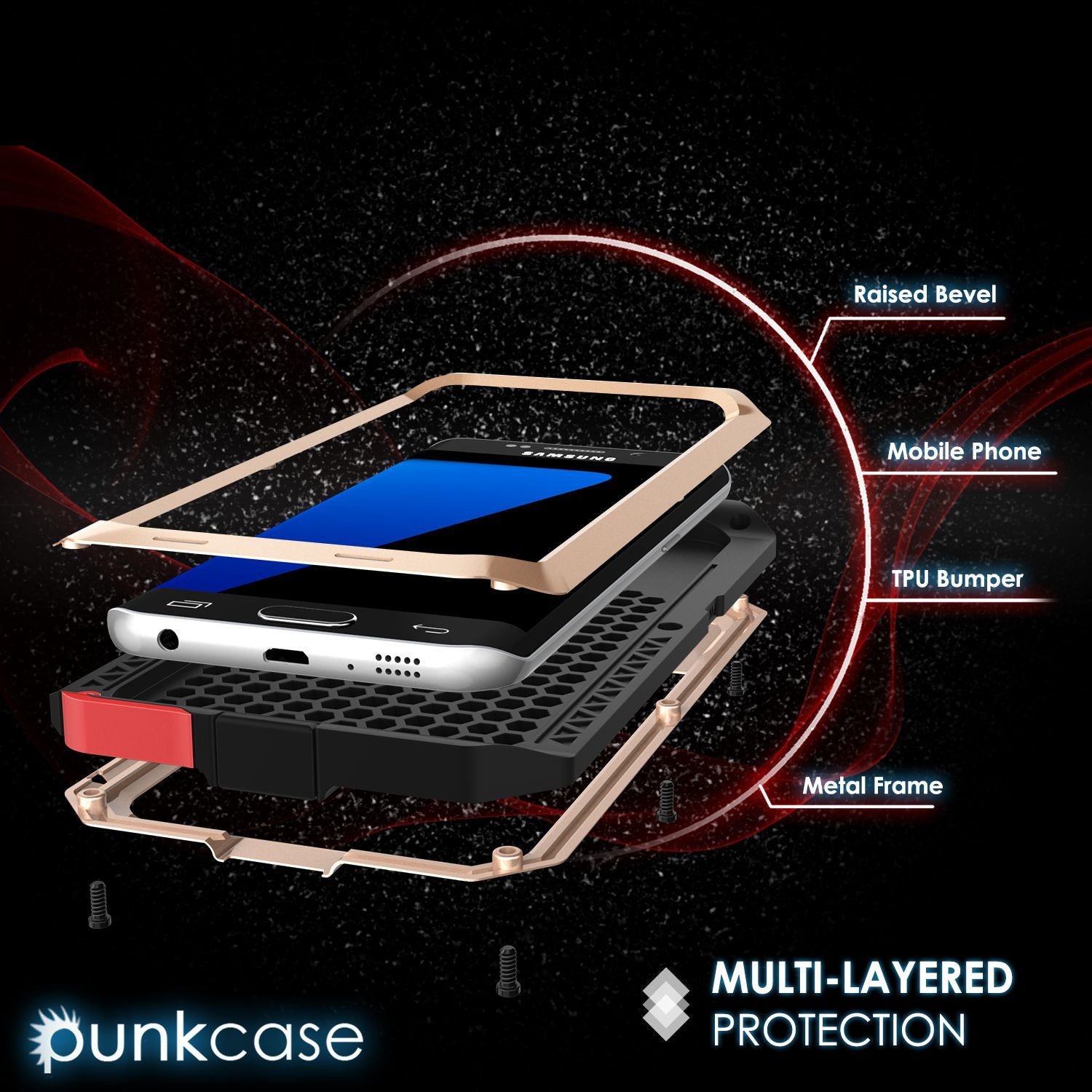PUNKCASE - Metallic Series Shockproof Armor Case for Samsung S7 Edge | Gold