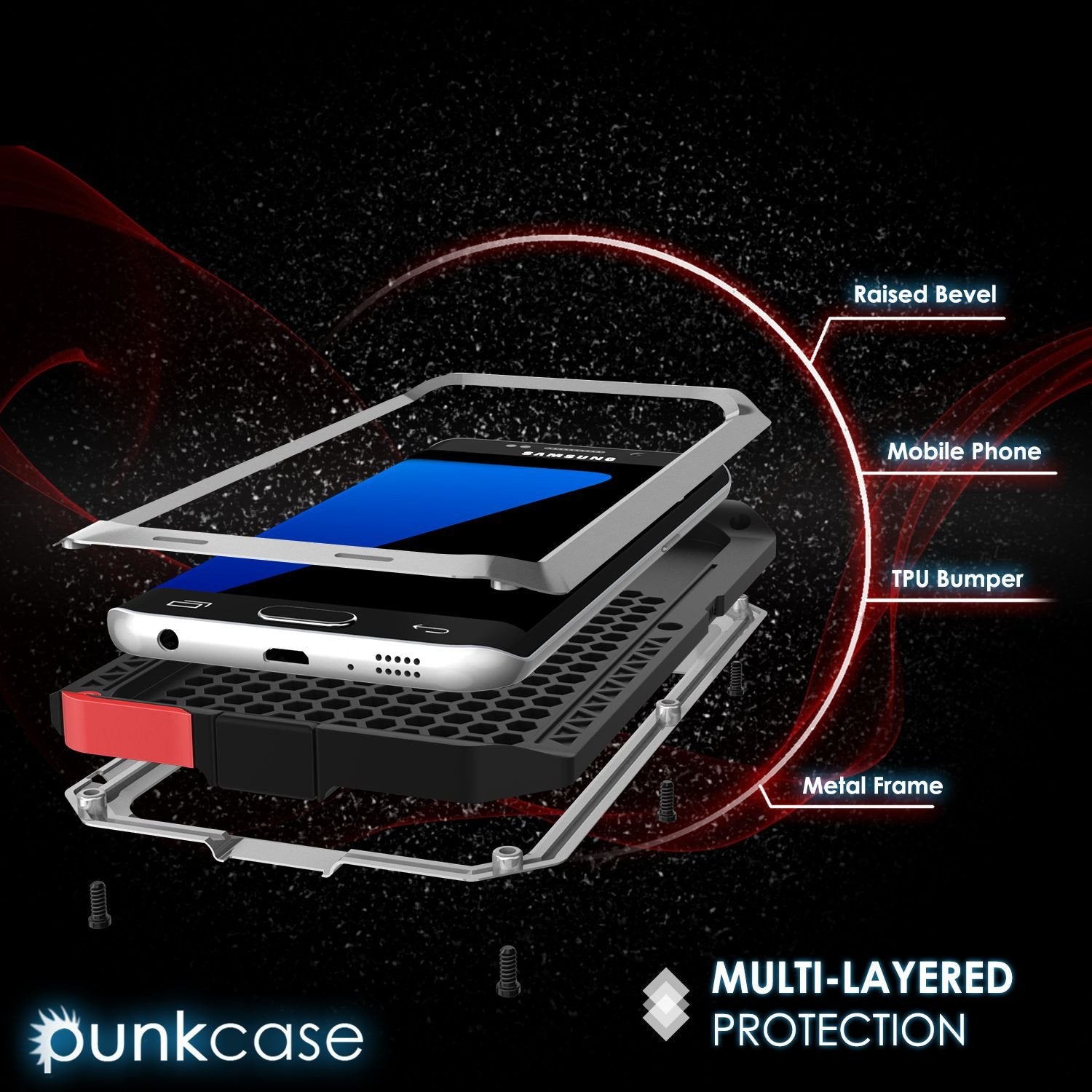 Galaxy S7 EDGE  Case, PUNKcase Metallic Silver Shockproof  Slim Metal Armor Case