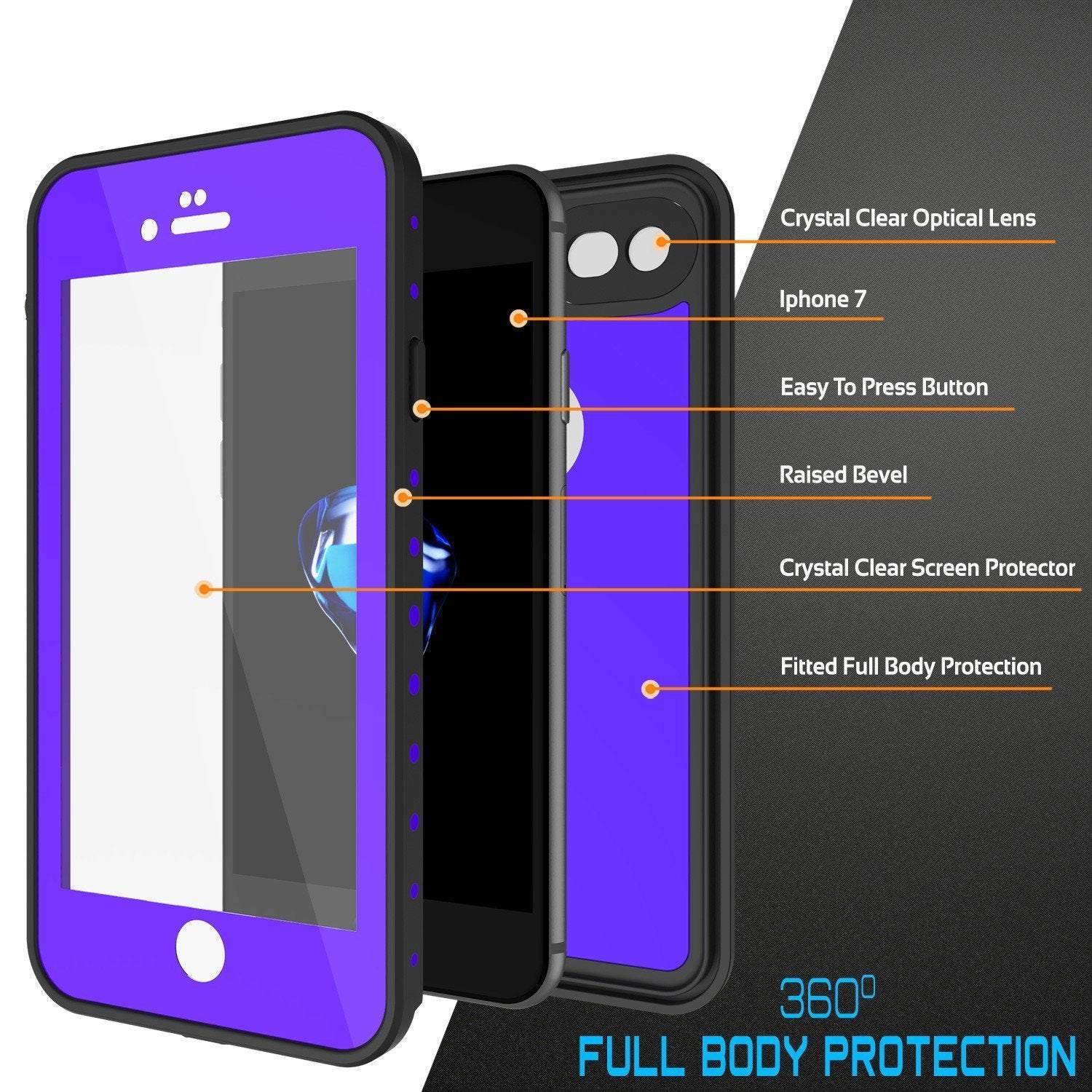 iPhone 8 Waterproof Case, Punkcase [Purple] [StudStar Series] [Slim Fit][IP68 Certified]  [Dirtproof] [Snowproof]