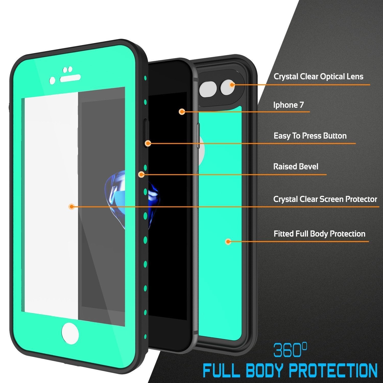 iPhone 8 Waterproof Case, Punkcase [Teal] [StudStar Series] [Slim Fit] [IP68 Certified]] [Dirtproof] [Snowproof]