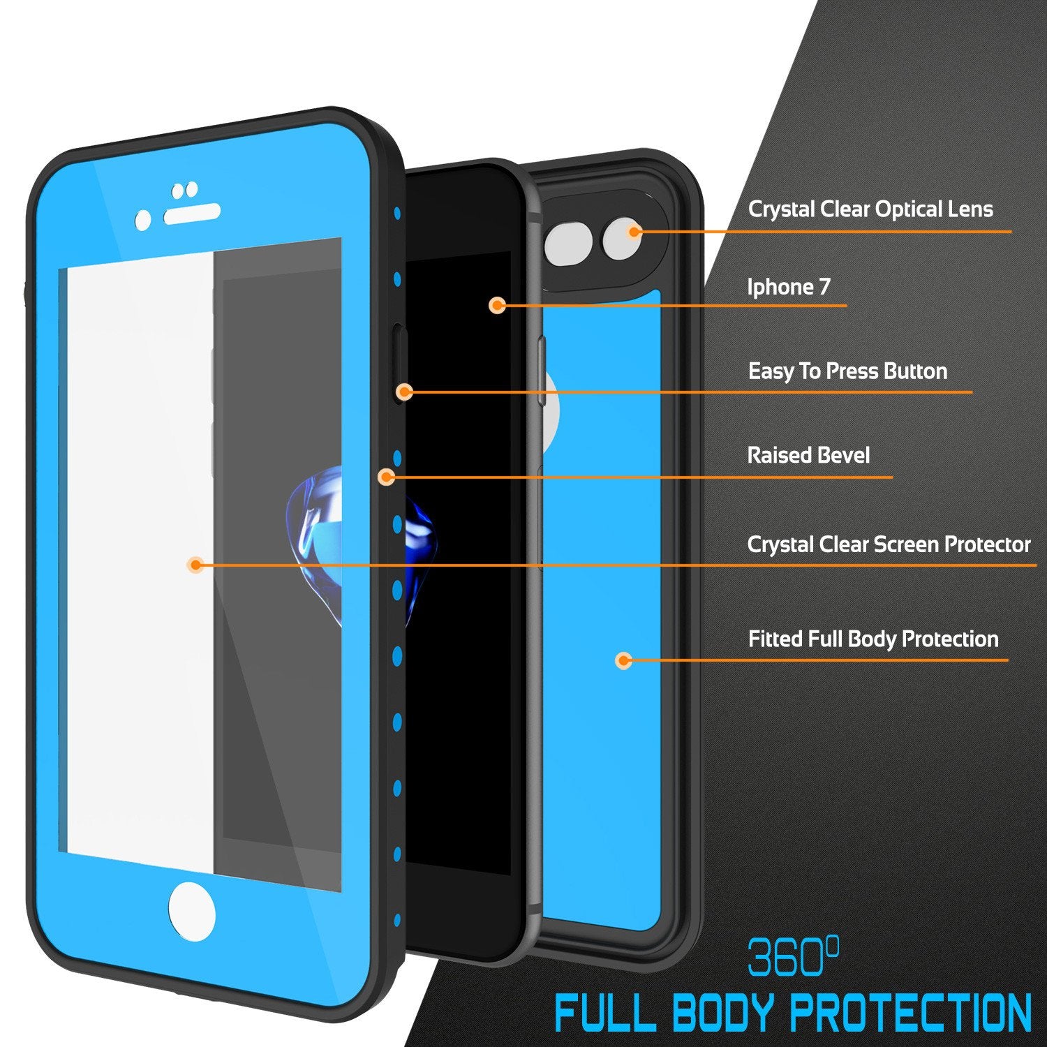 iPhone 7 Waterproof IP68 Case, Punkcase [Light Blue] [StudStar Series] [Slim Fit] [Dirt/Snow Proof]