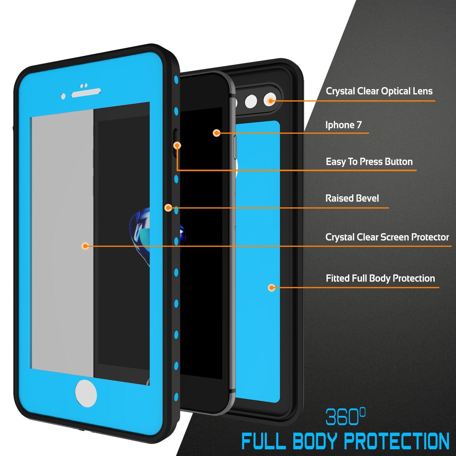 iPhone 7+ Plus Waterproof IP68 Case, Punkcase [Light Blue] [StudStar Series] [Slim Fit] [Dirtproof]