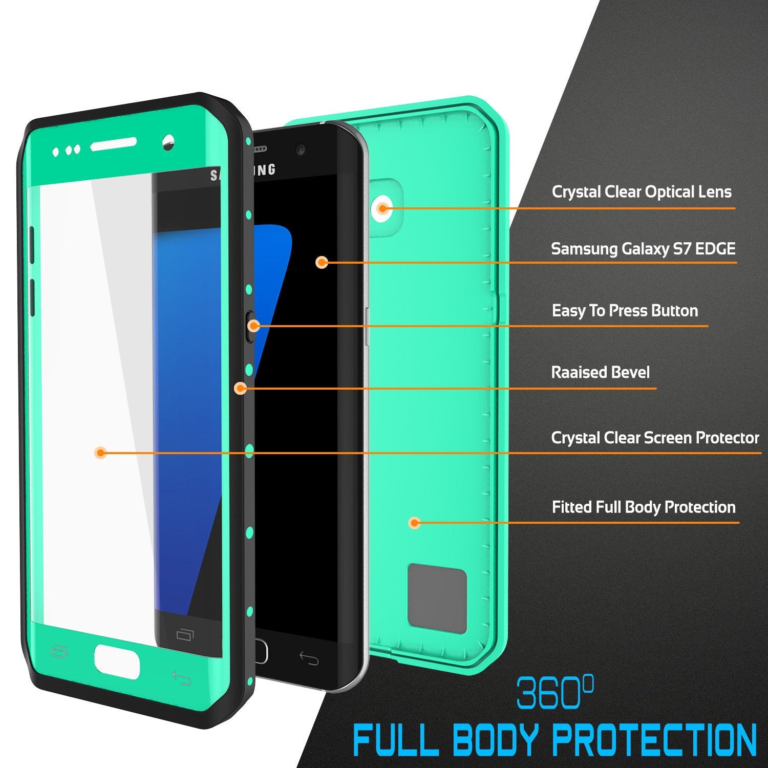 Galaxy S7 EDGE Waterproof Case PunkCase StudStar Teal Thin 6.6ft Underwater IP68 Shock/Snow Proof