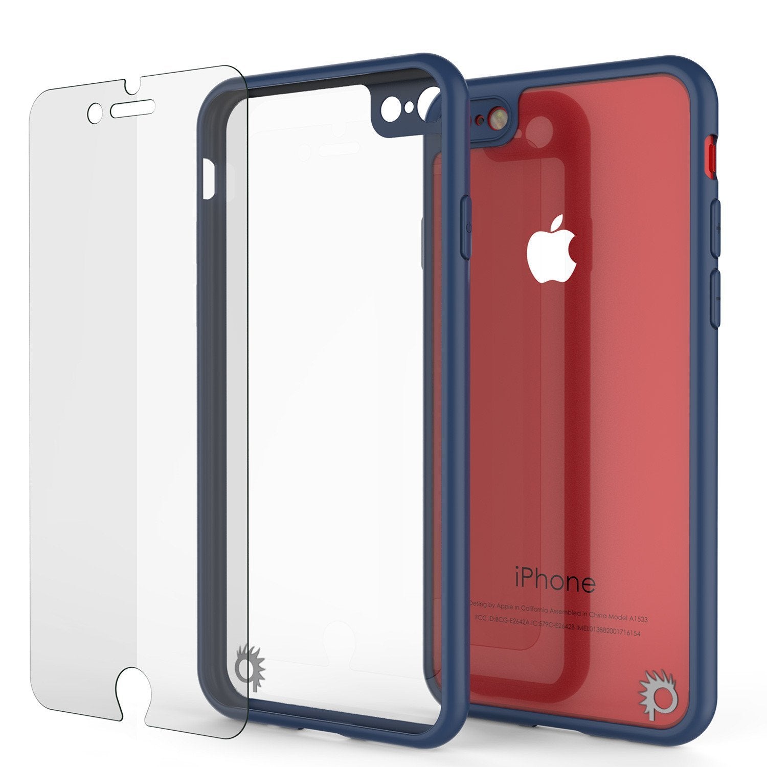 iPhone8 Case [MASK Series] [NAVY] Full Body Hybrid Dual Layer TPU Cover W/ protective Tempered Glass Screen Protector