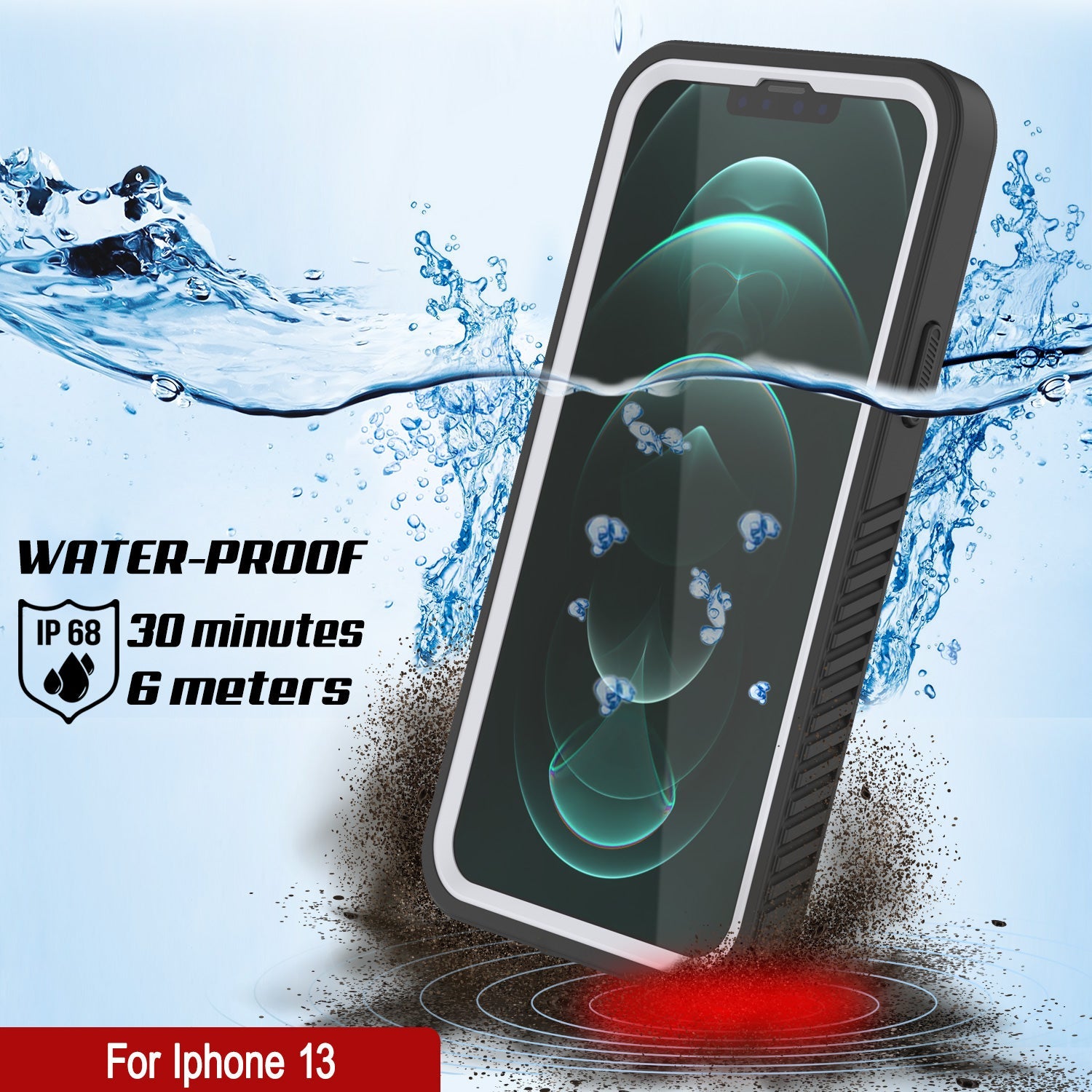 iPhone 13  Waterproof Case, Punkcase [Extreme Series] Armor Cover W/ Built In Screen Protector [White]