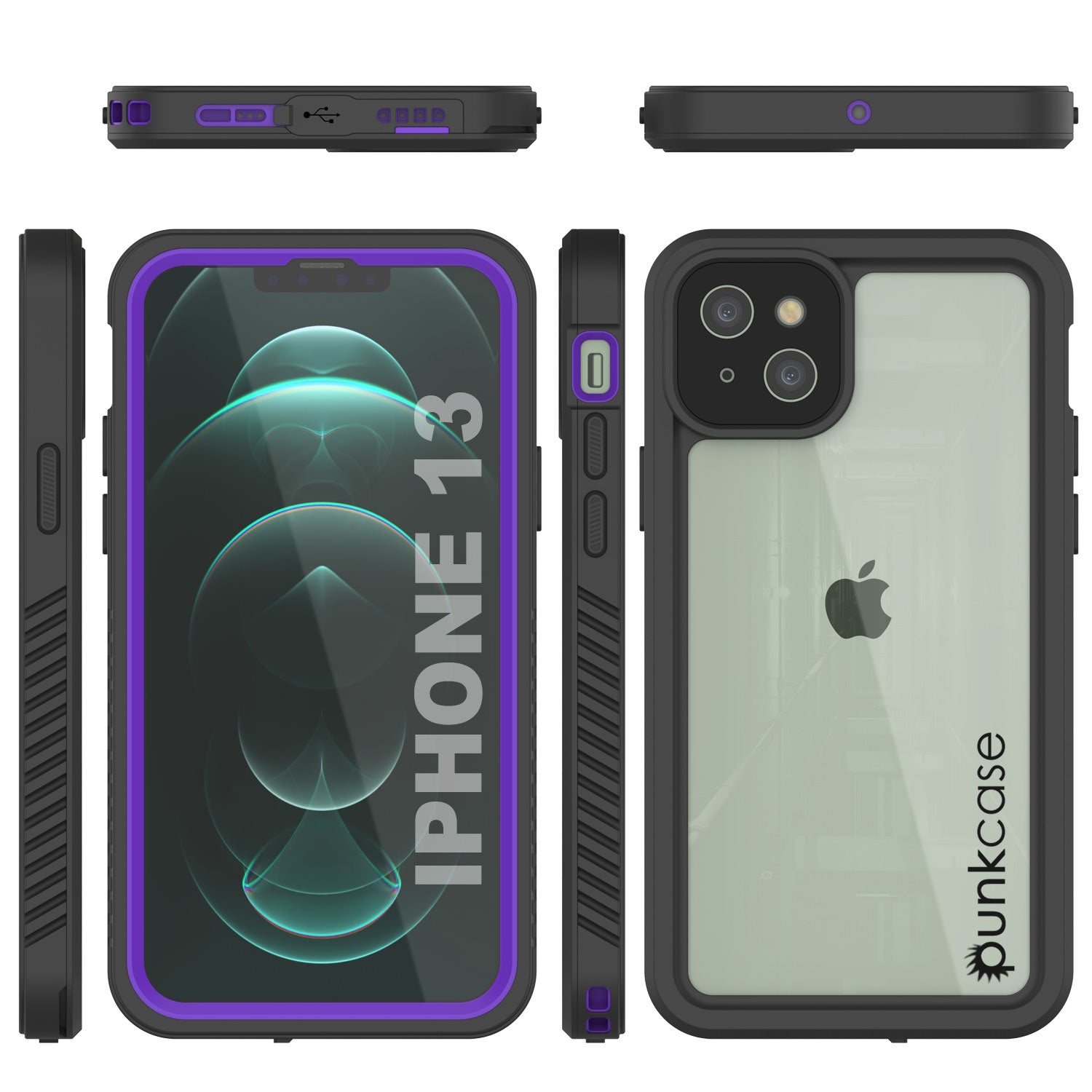 iPhone 13  Waterproof Case, Punkcase [Extreme Series] Armor Cover W/ Built In Screen Protector [Purple]