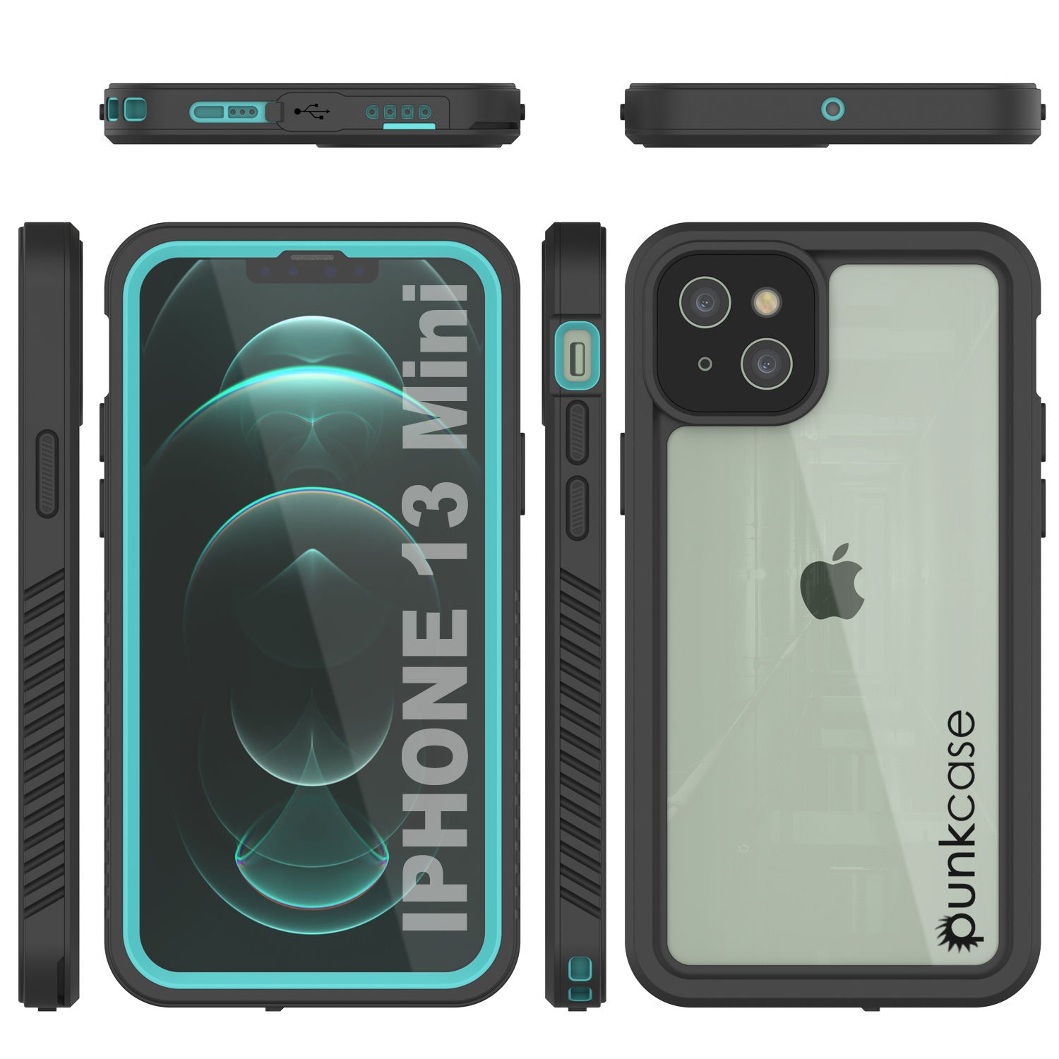 iPhone 13 Mini  Waterproof Case, Punkcase [Extreme Series] Armor Cover W/ Built In Screen Protector [Teal]