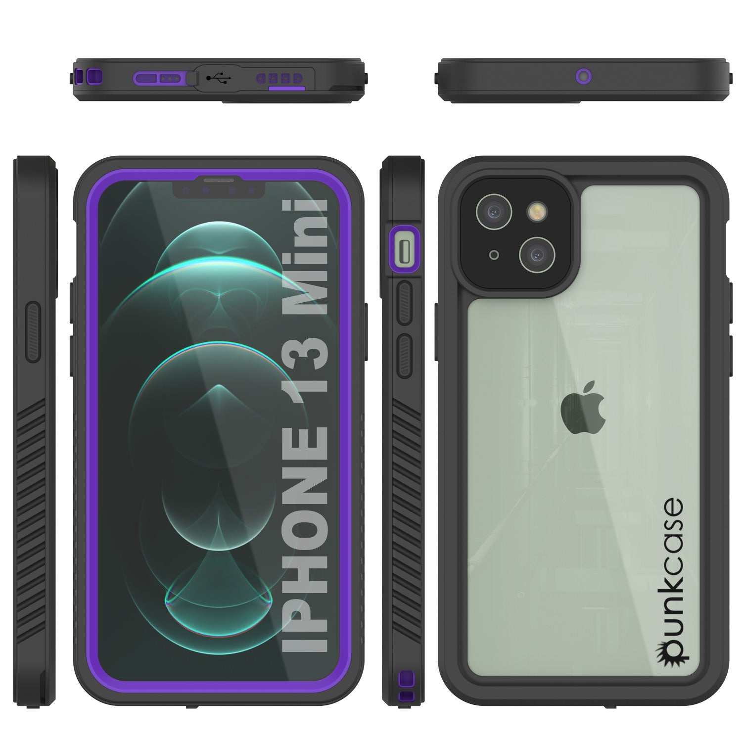 iPhone 13 Mini  Waterproof Case, Punkcase [Extreme Series] Armor Cover W/ Built In Screen Protector [Purple]