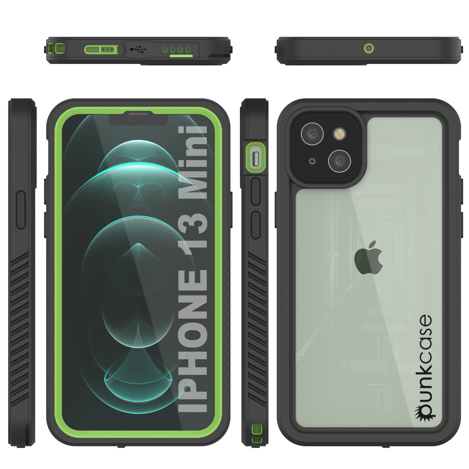 iPhone 13 Mini  Waterproof Case, Punkcase [Extreme Series] Armor Cover W/ Built In Screen Protector [Light Green]