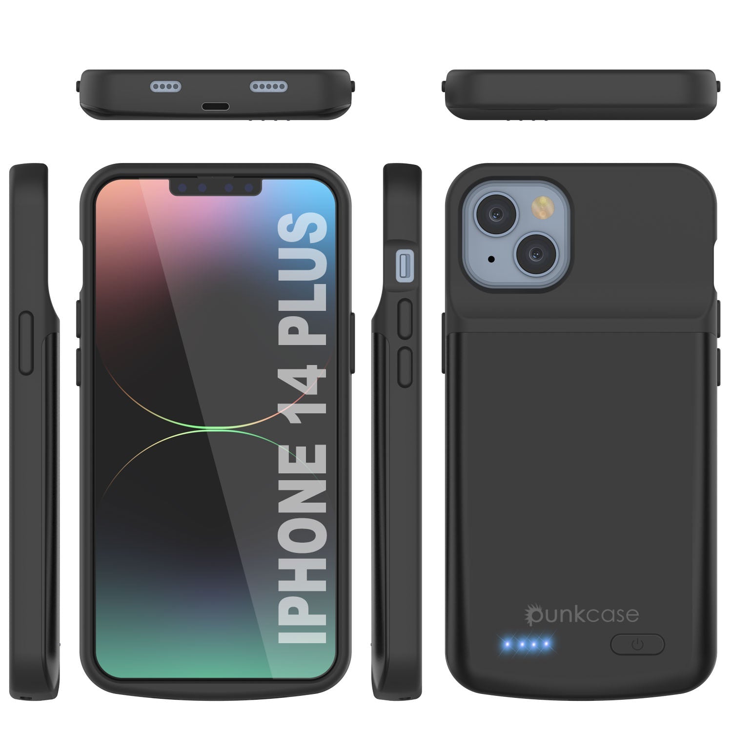 iPhone 14 Plus Battery Case, PunkJuice 4800mAH Fast Charging Power Bank W/ Screen Protector | [Black]